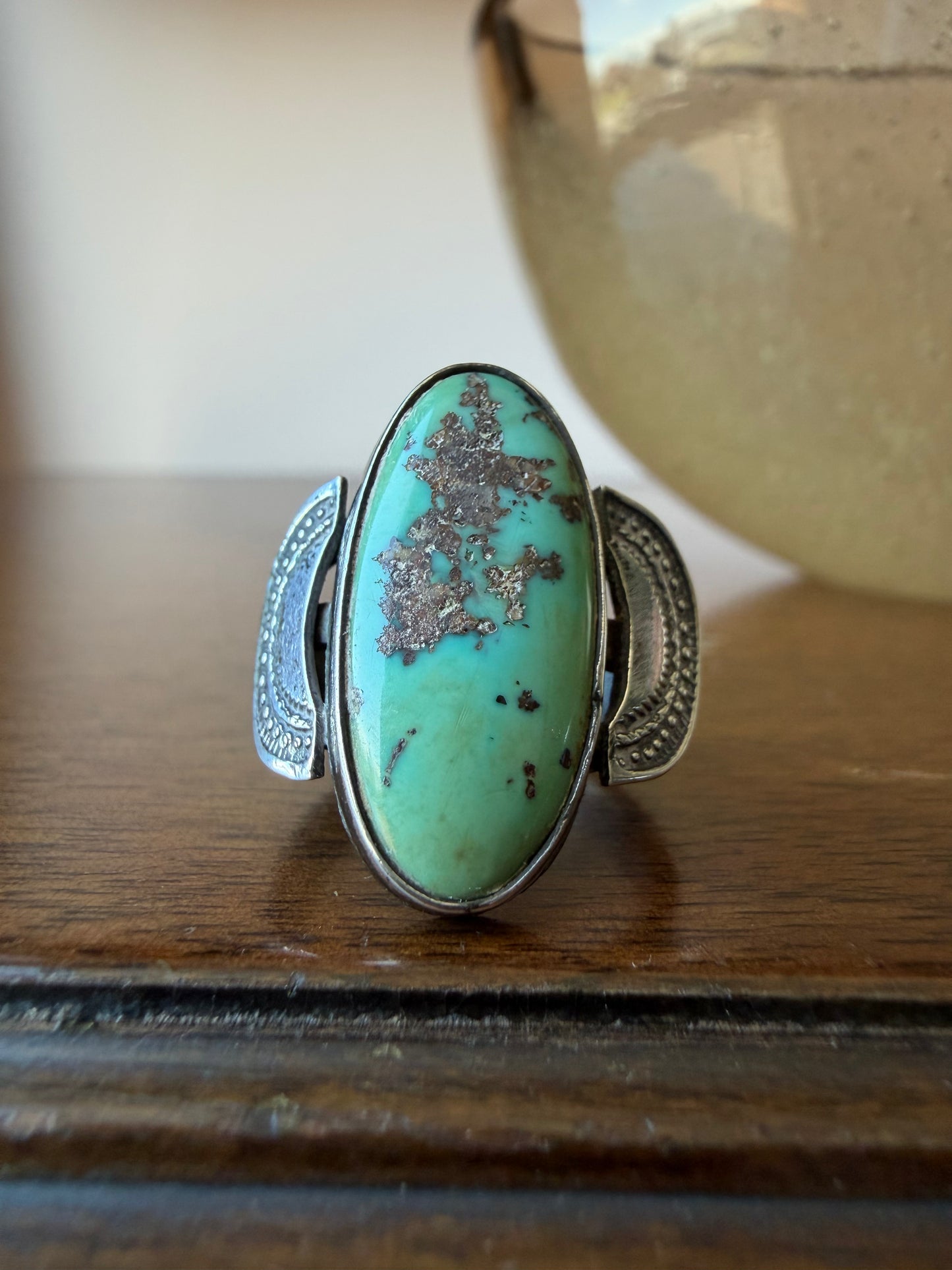 Early Navajo Ring with Stamped Crescents