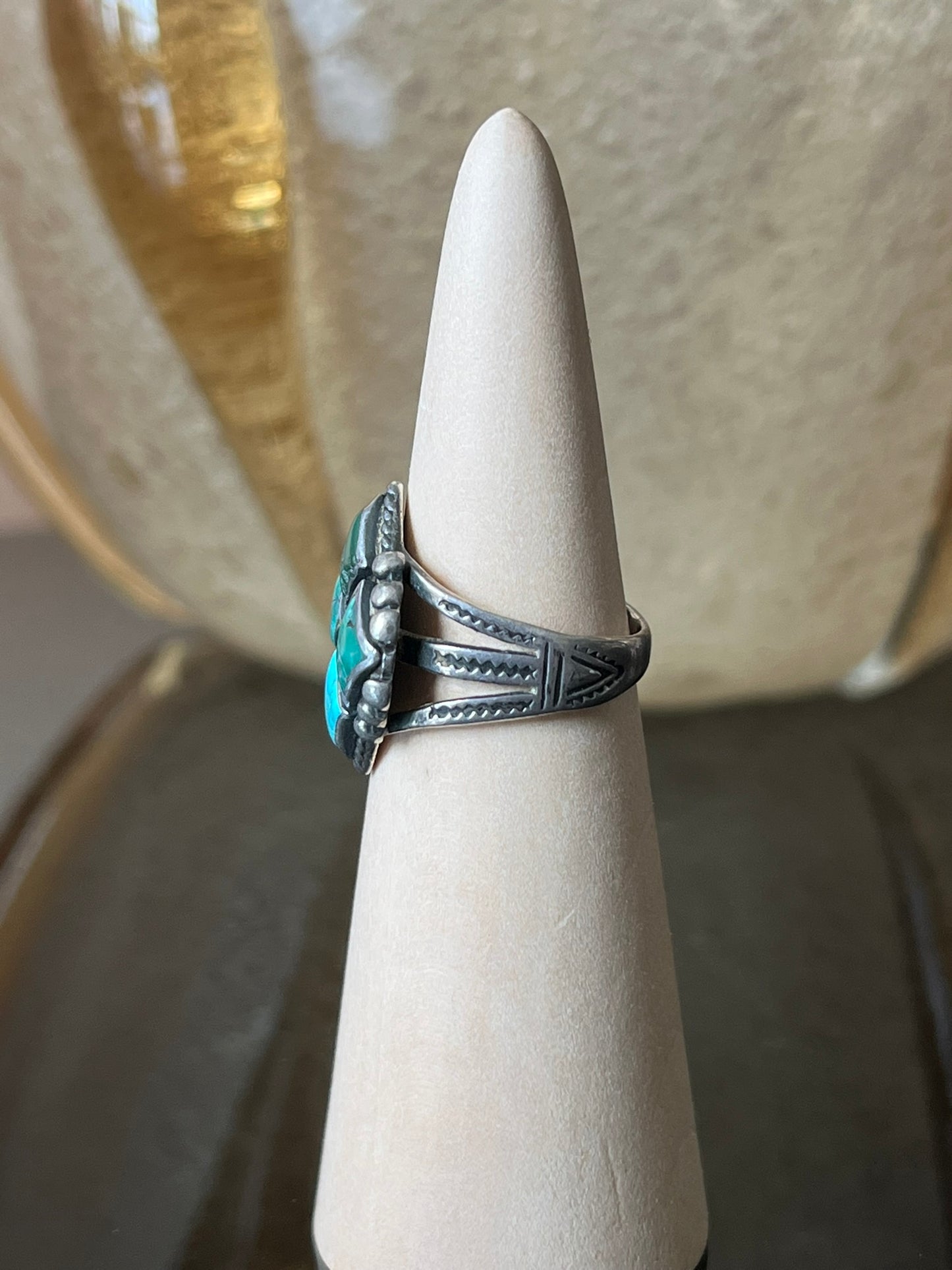 Early Navajo Ring with Four Square Turquoise
