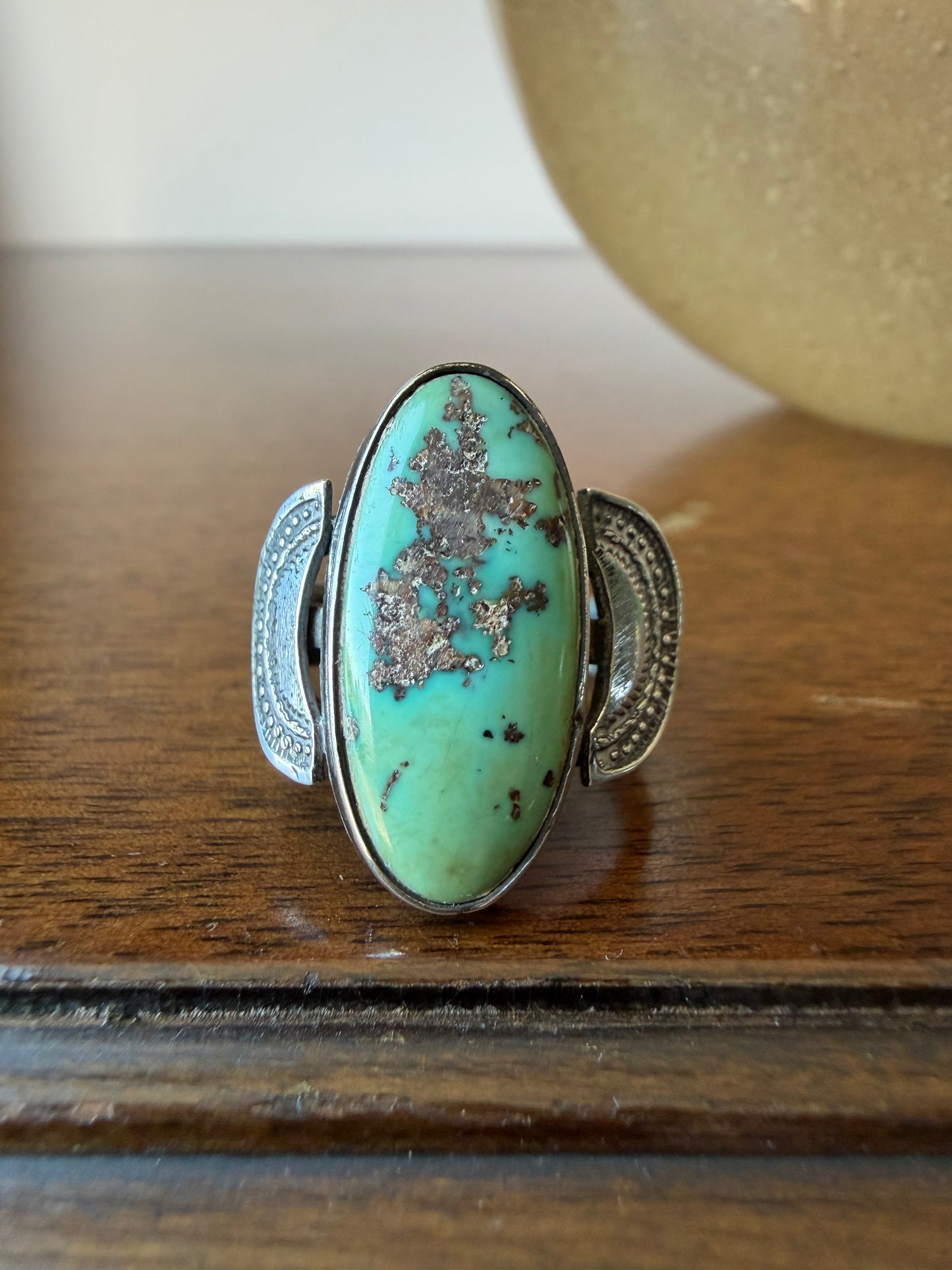 Early Navajo Ring with Stamped Crescents