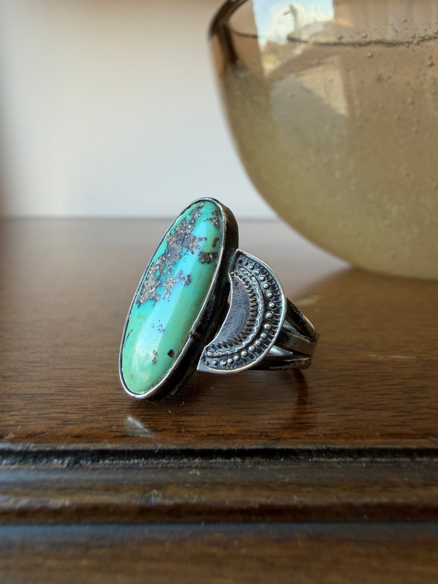 Early Navajo Ring with Stamped Crescents