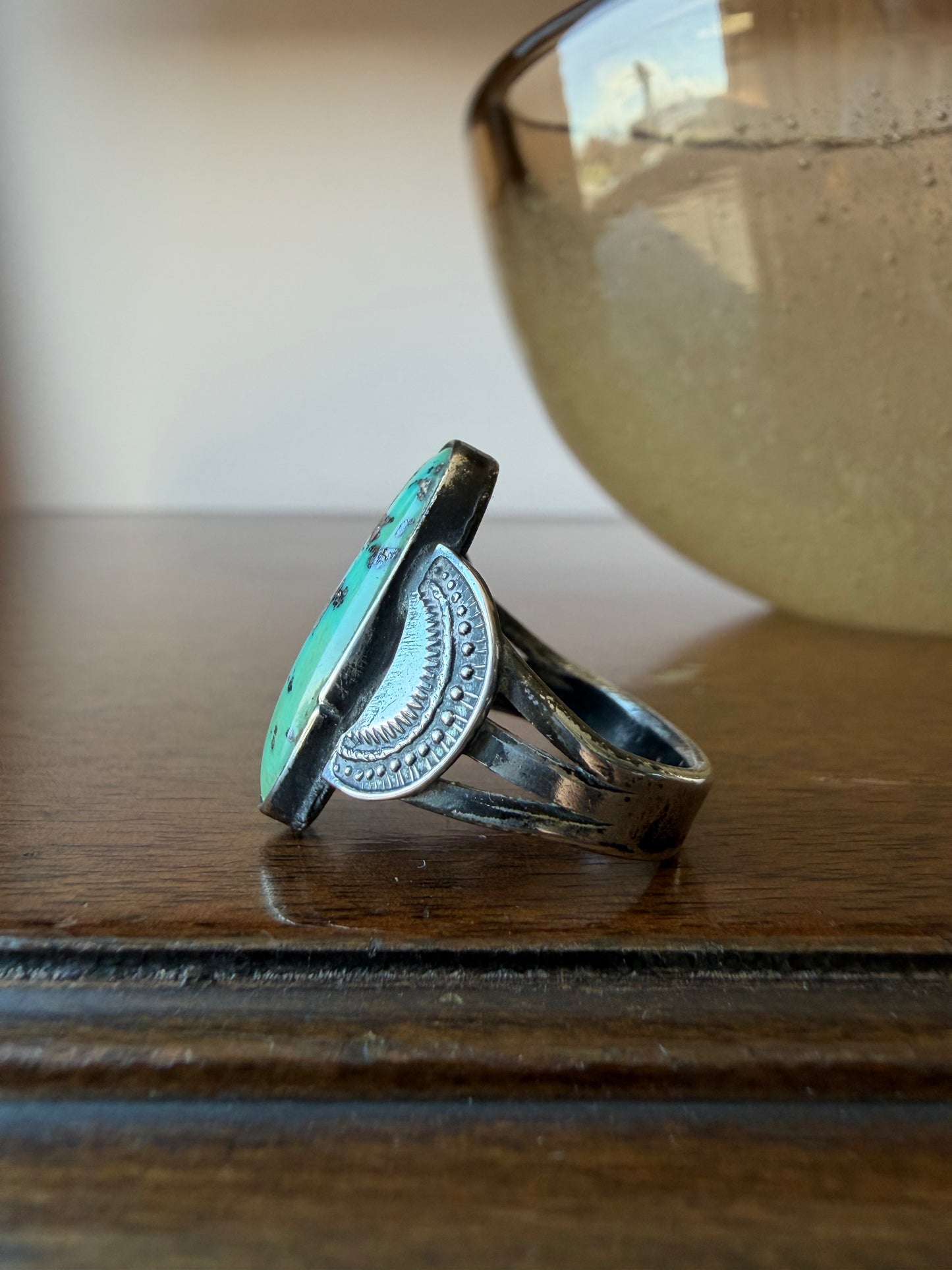 Early Navajo Ring with Stamped Crescents