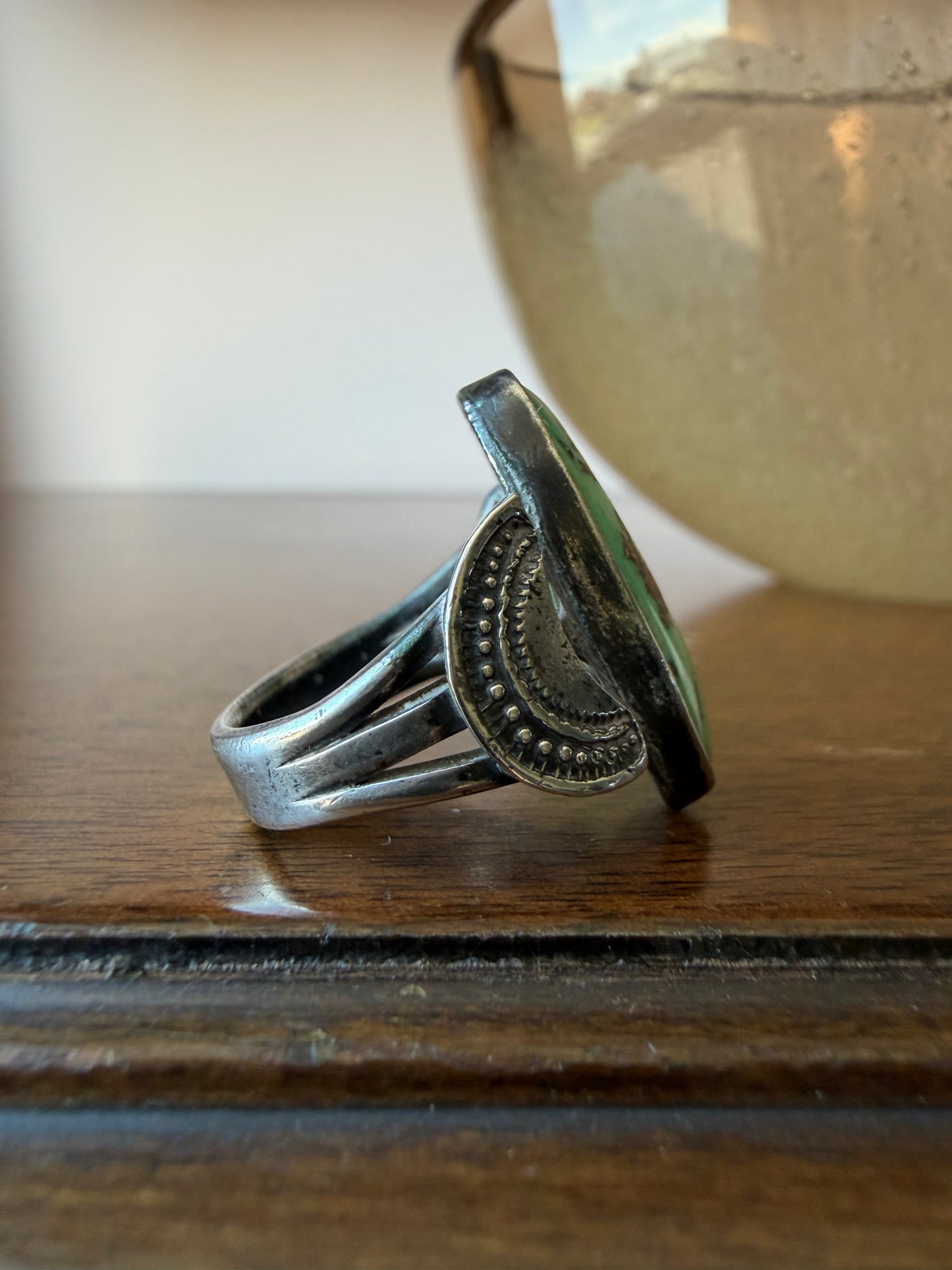 Early Navajo Ring with Stamped Crescents
