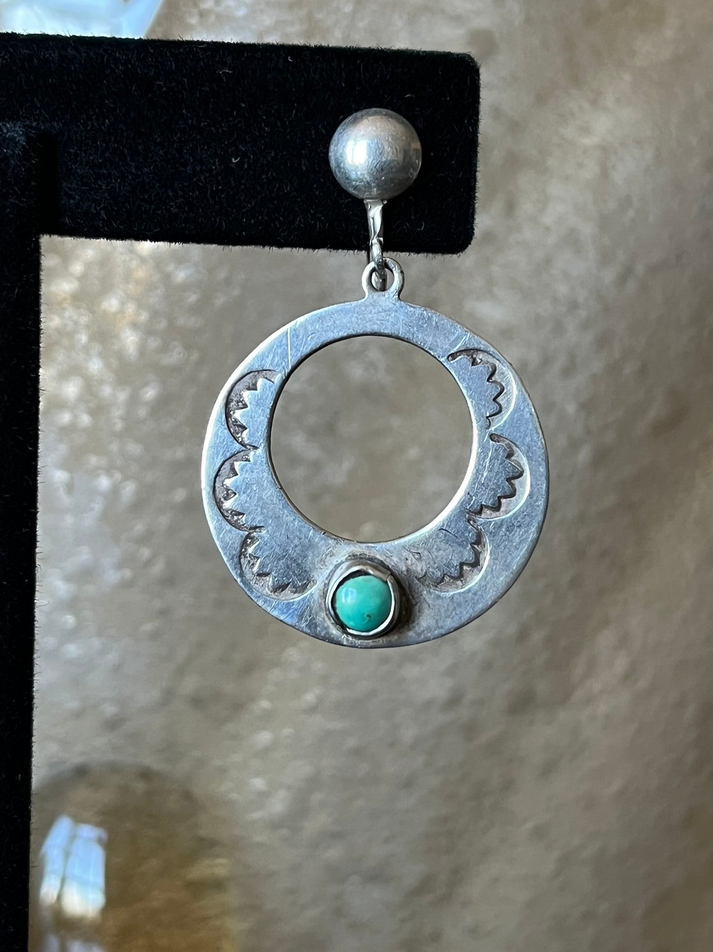 Early Navajo Stamped Silver and Turquoise Earrings