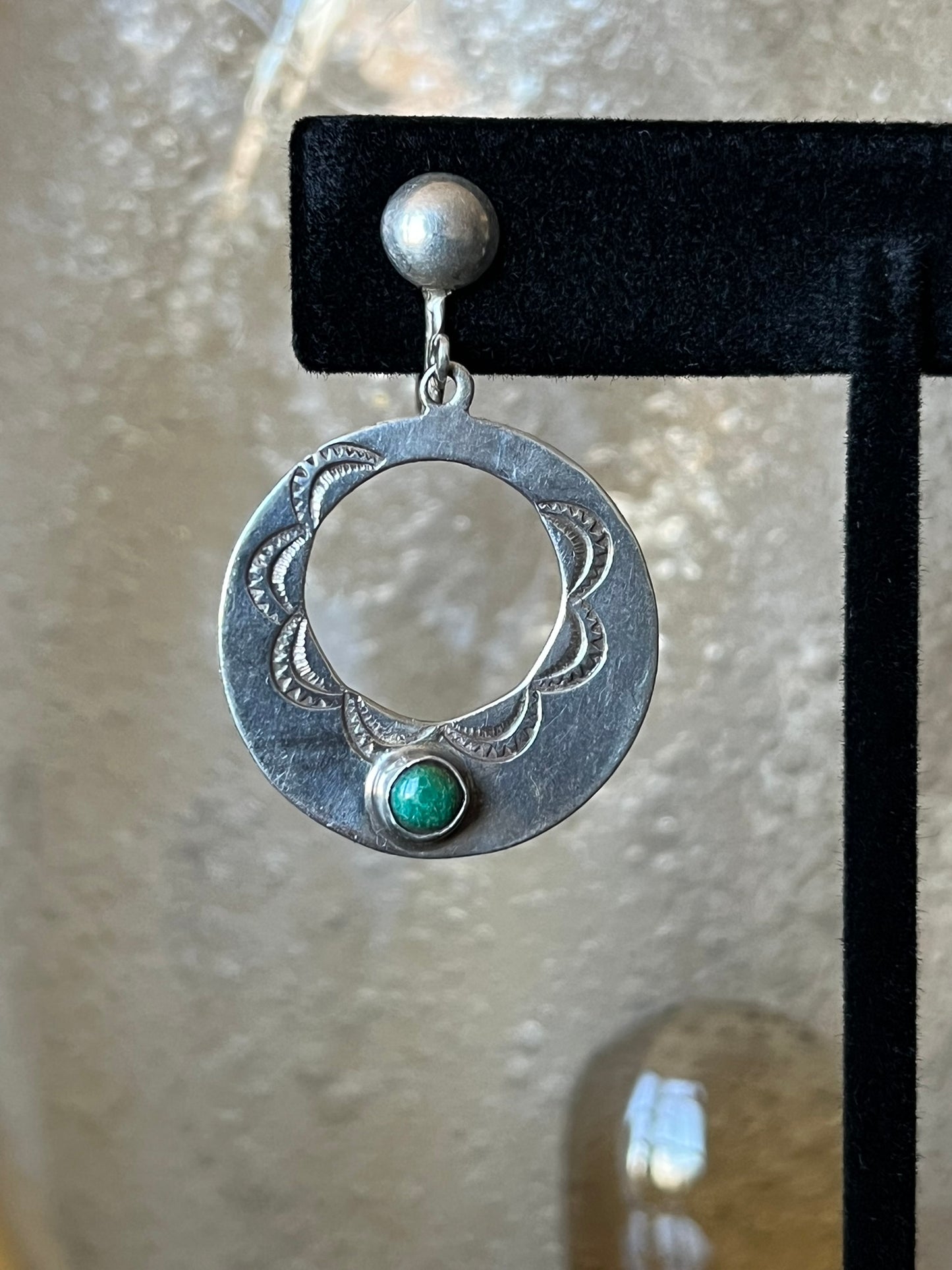 Early Navajo Stamped Silver and Turquoise Earrings