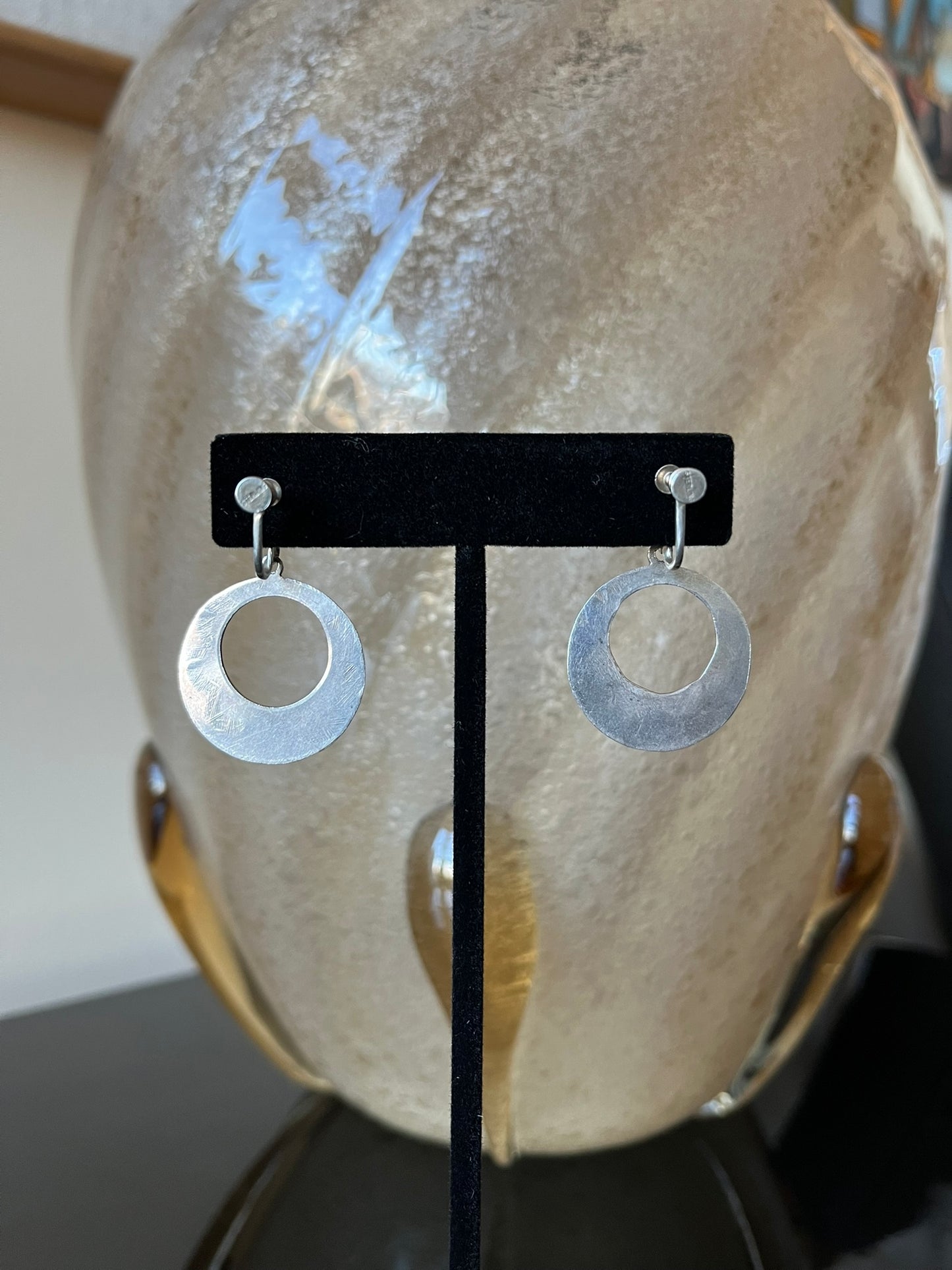 Early Navajo Stamped Silver and Turquoise Earrings