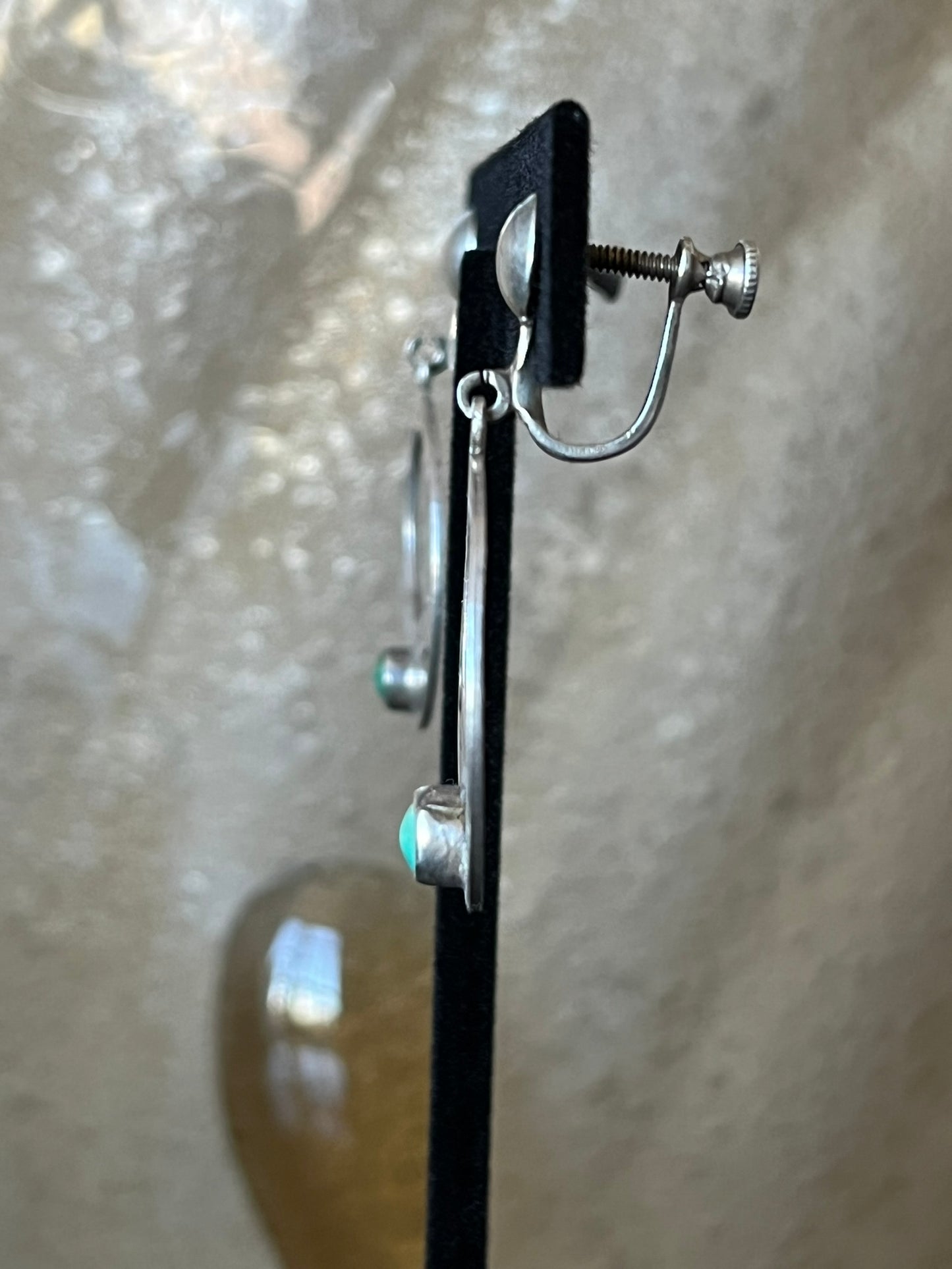 Early Navajo Stamped Silver and Turquoise Earrings