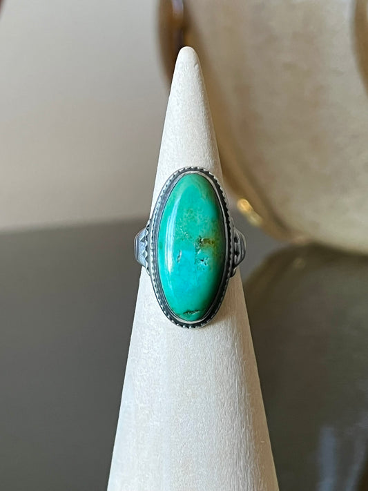 Navajo Ring with Large Elongated Oval Turquoise