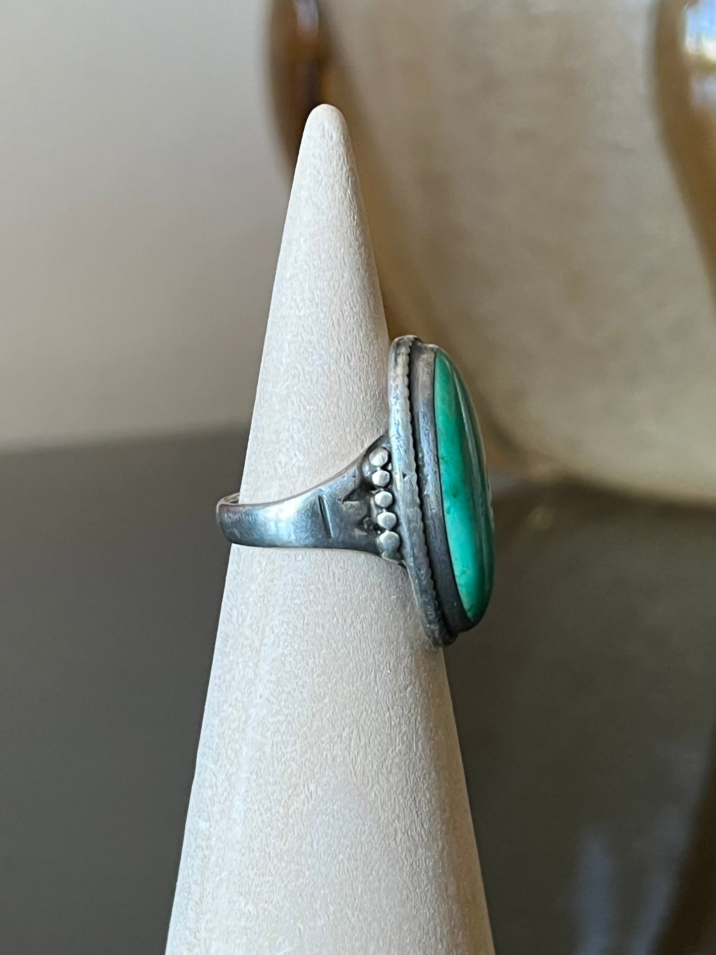 Navajo Ring with Large Elongated Oval Turquoise