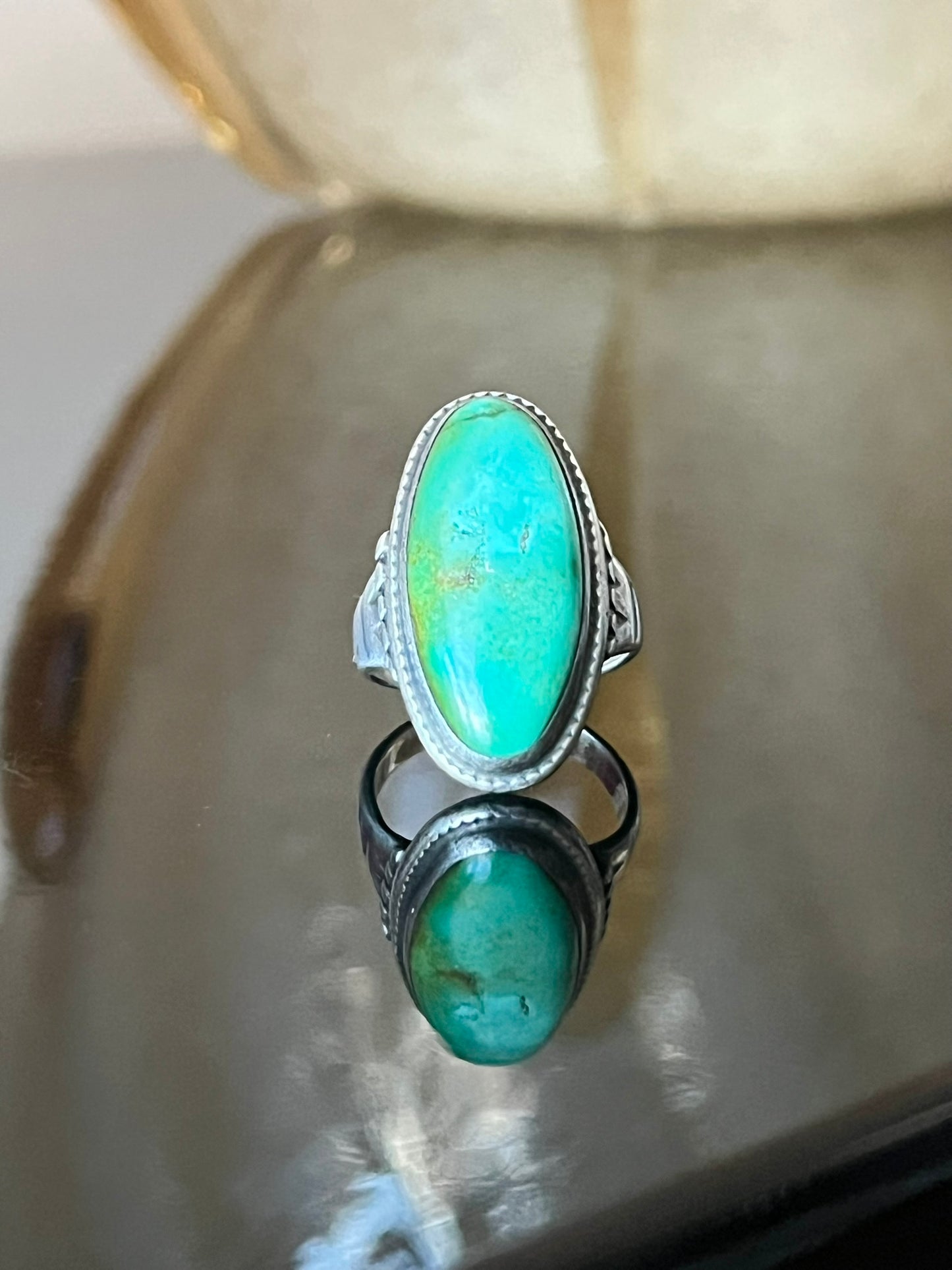 Navajo Ring with Large Elongated Oval Turquoise