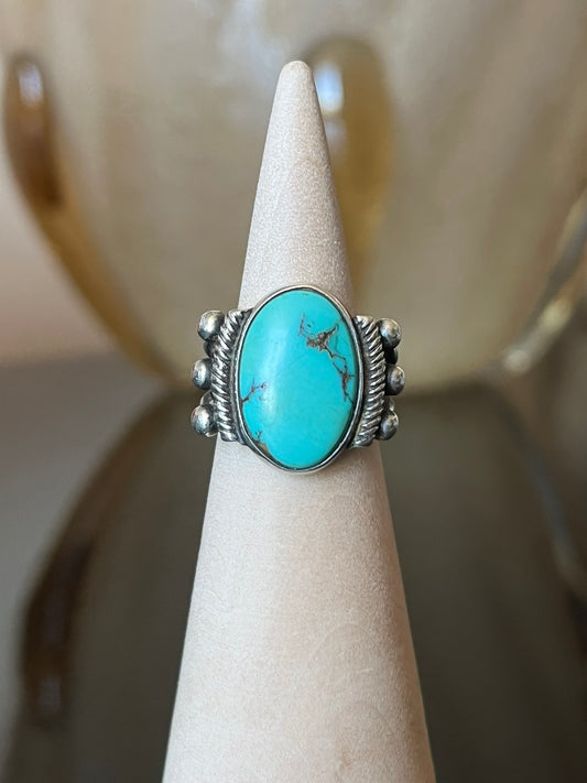 Early Navajo Ingot Silver Ring with Turquoise