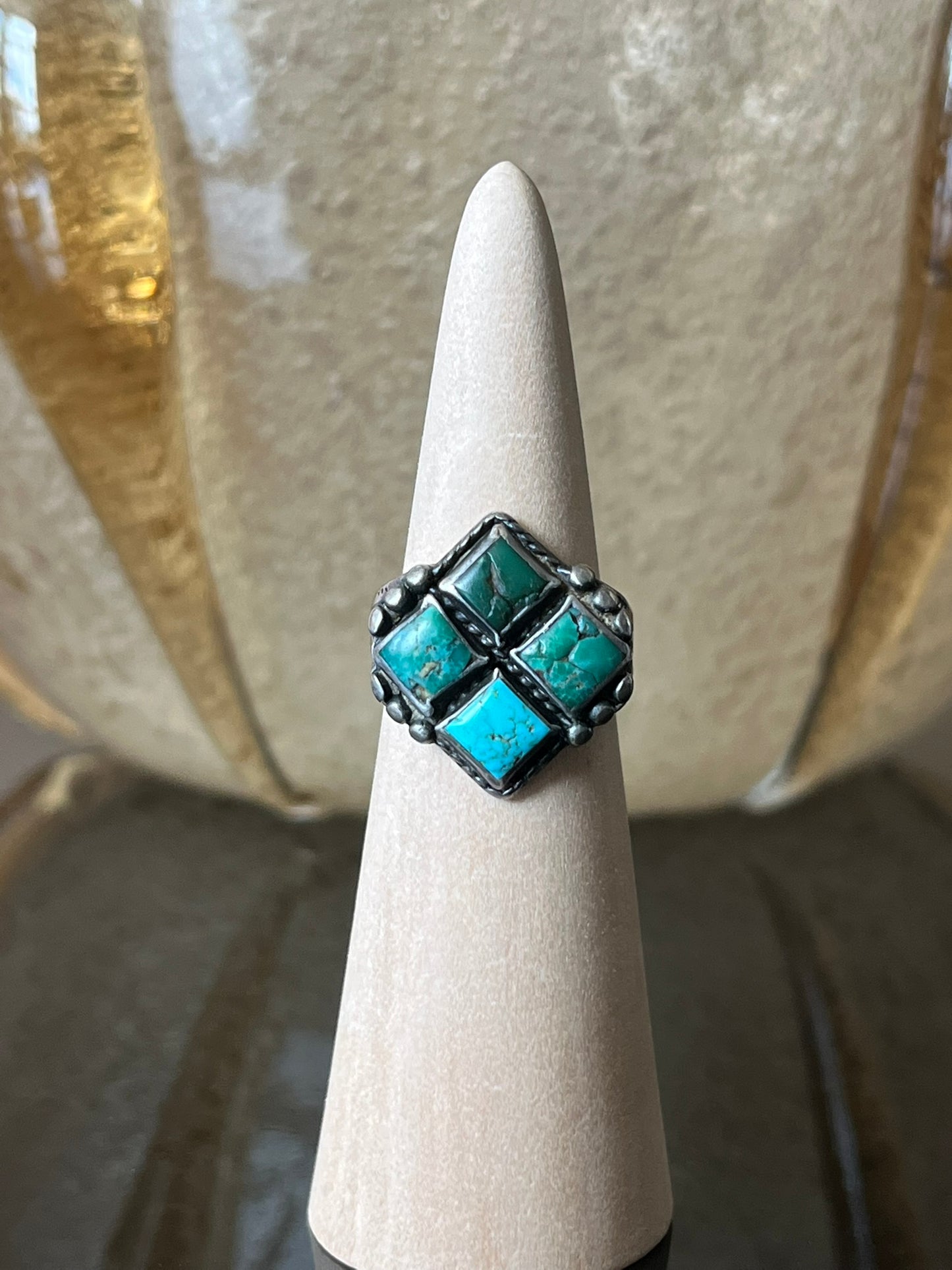 Early Navajo Ring with Four Square Turquoise