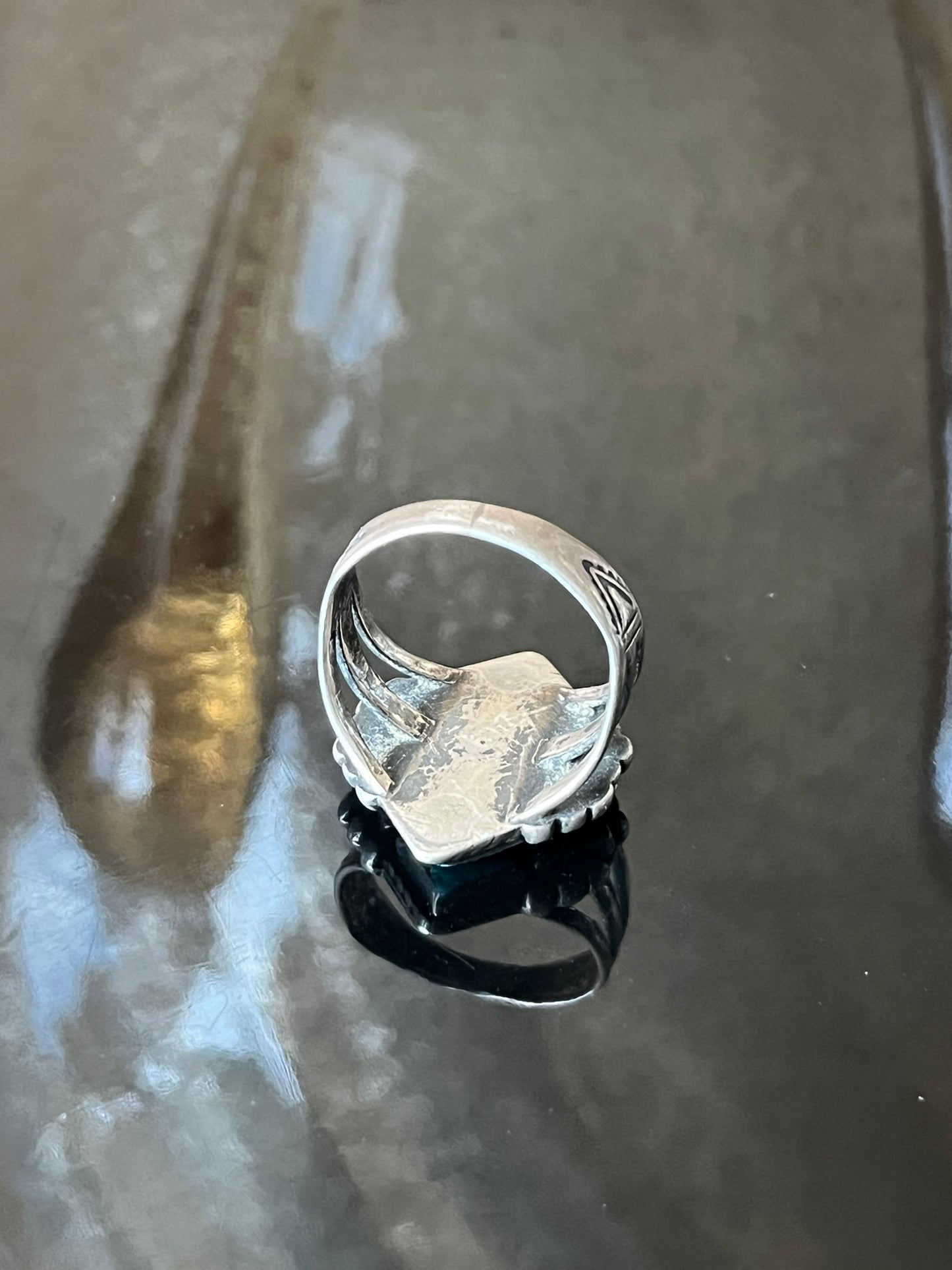 Early Navajo Ring with Four Square Turquoise