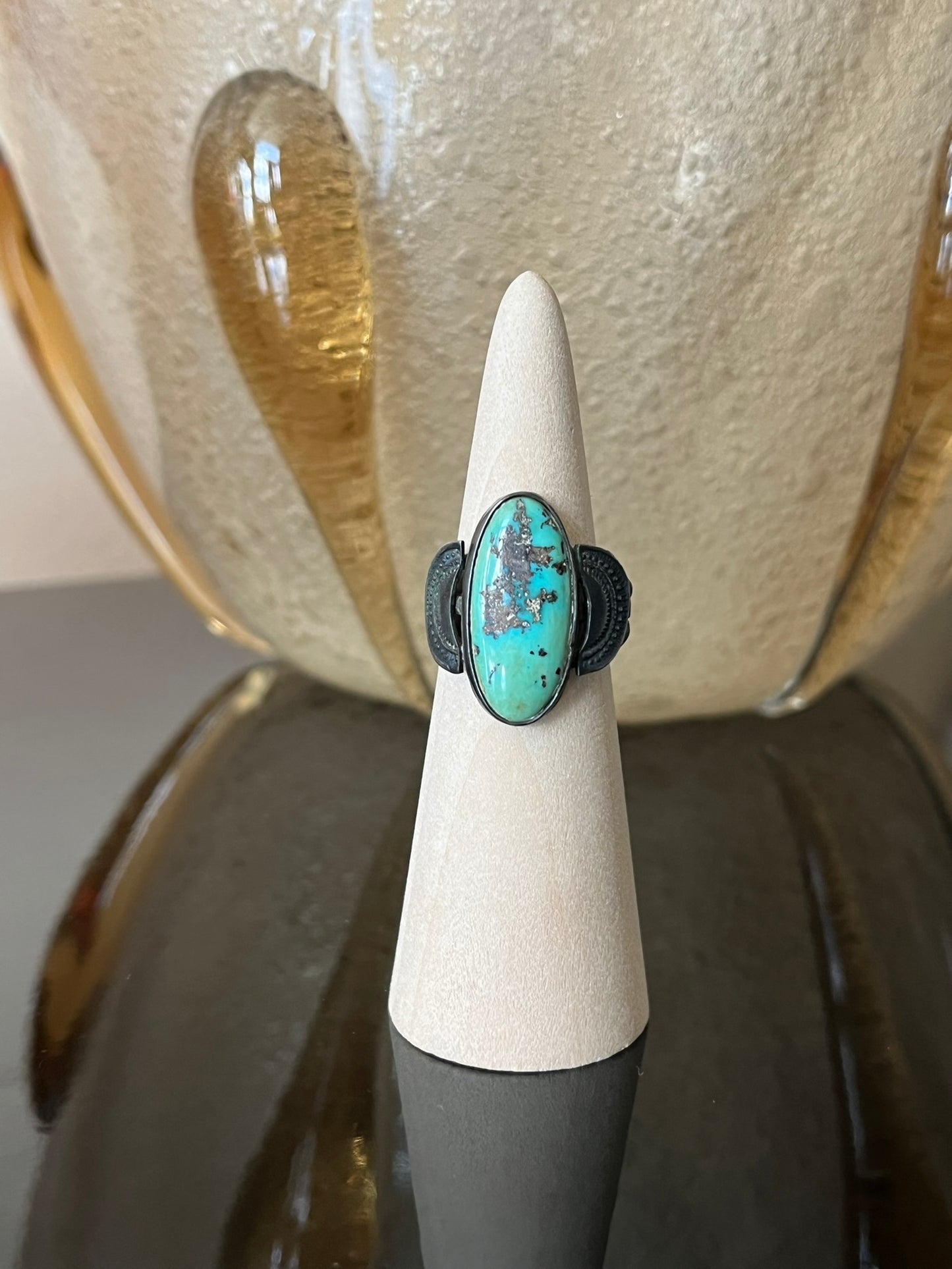 Early Navajo Ring with Stamped Crescents