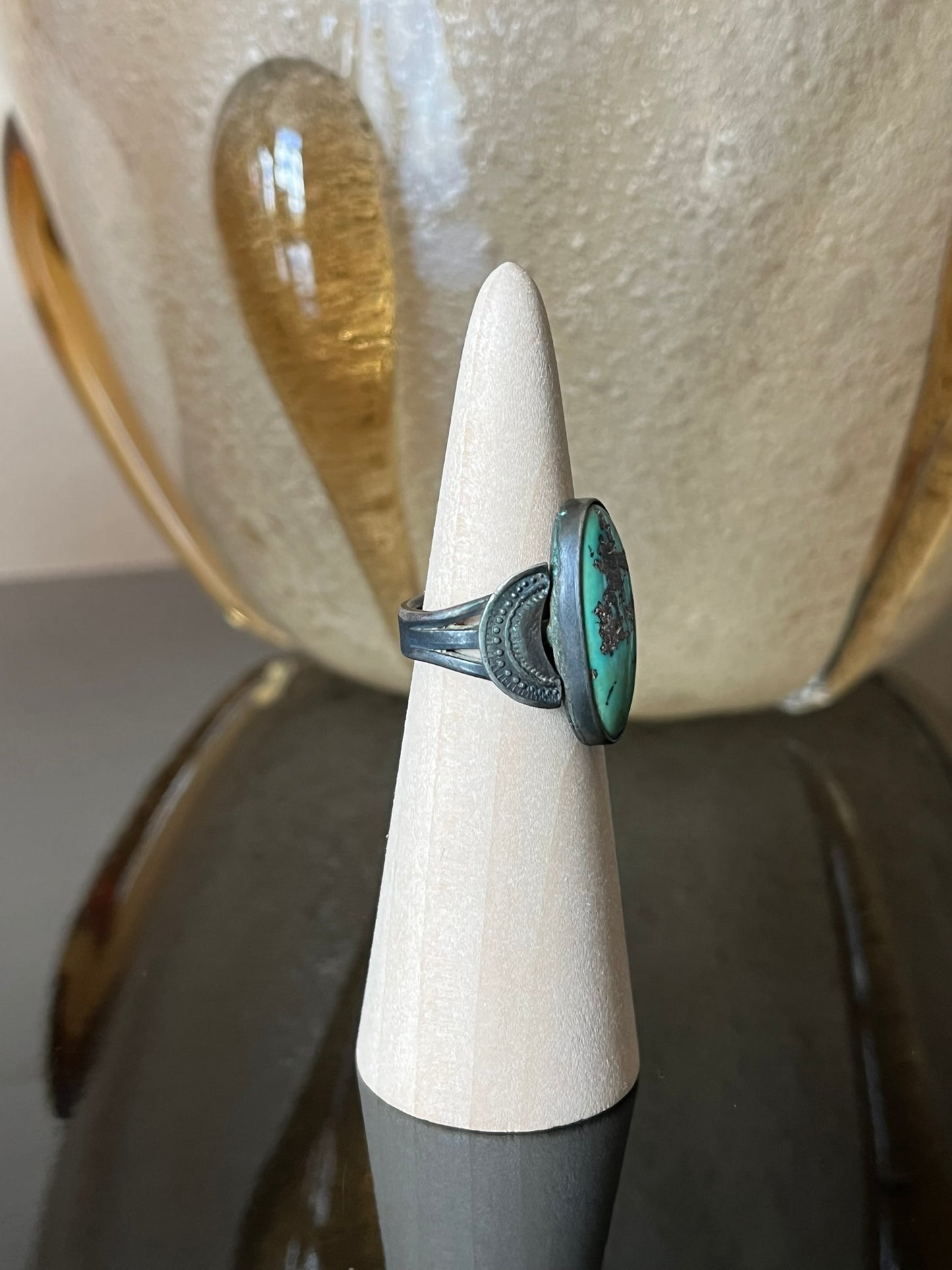 Early Navajo Ring with Stamped Crescents