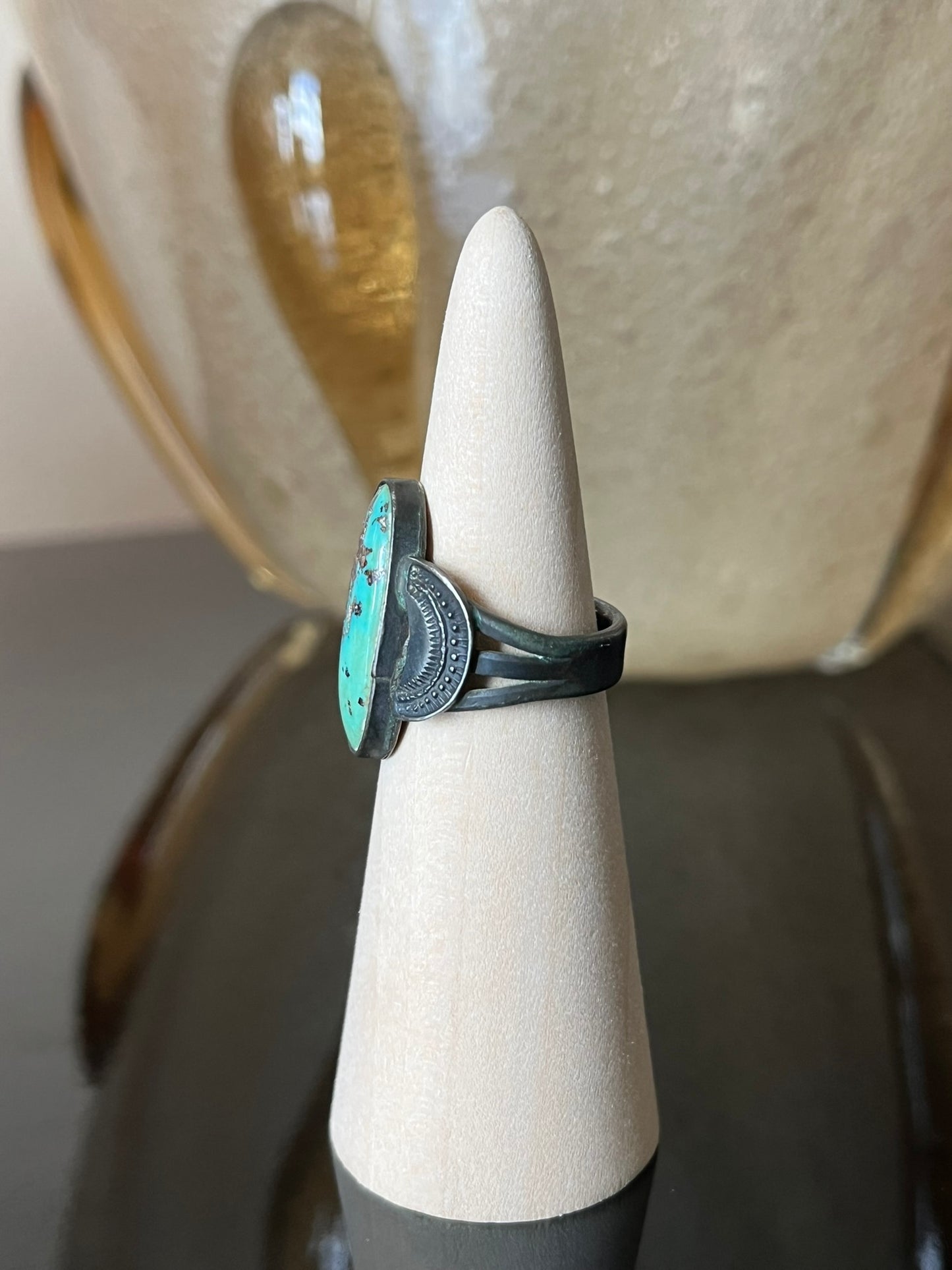Early Navajo Ring with Stamped Crescents