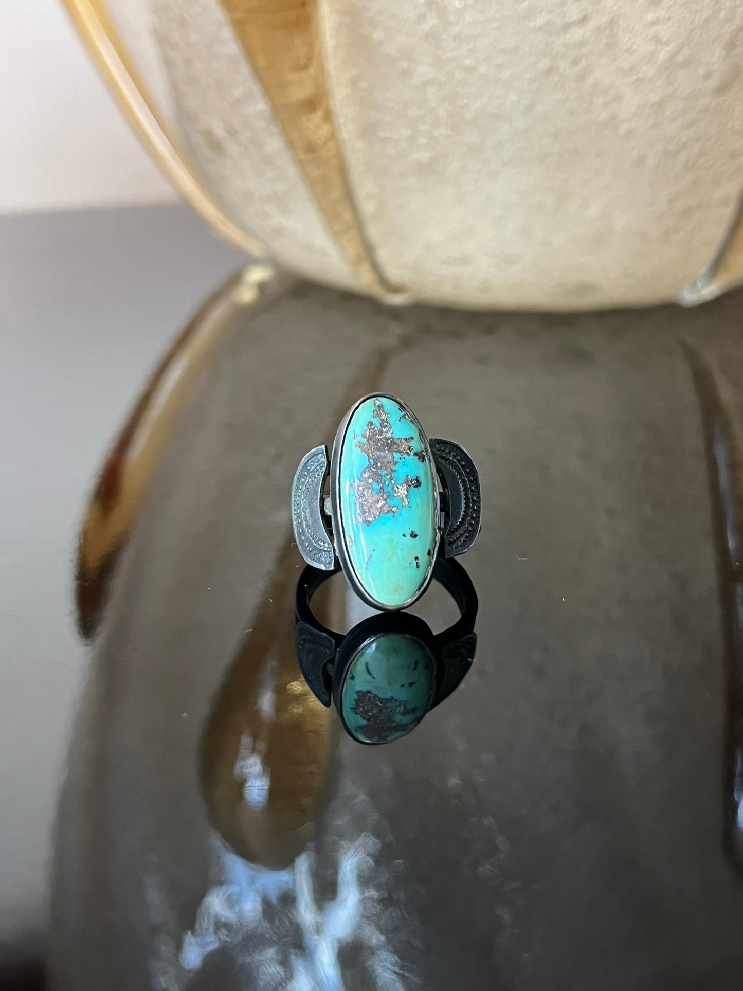 Early Navajo Ring with Stamped Crescents