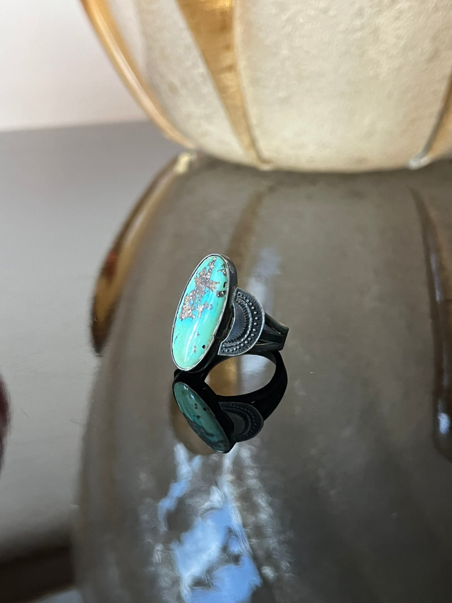 Early Navajo Ring with Stamped Crescents