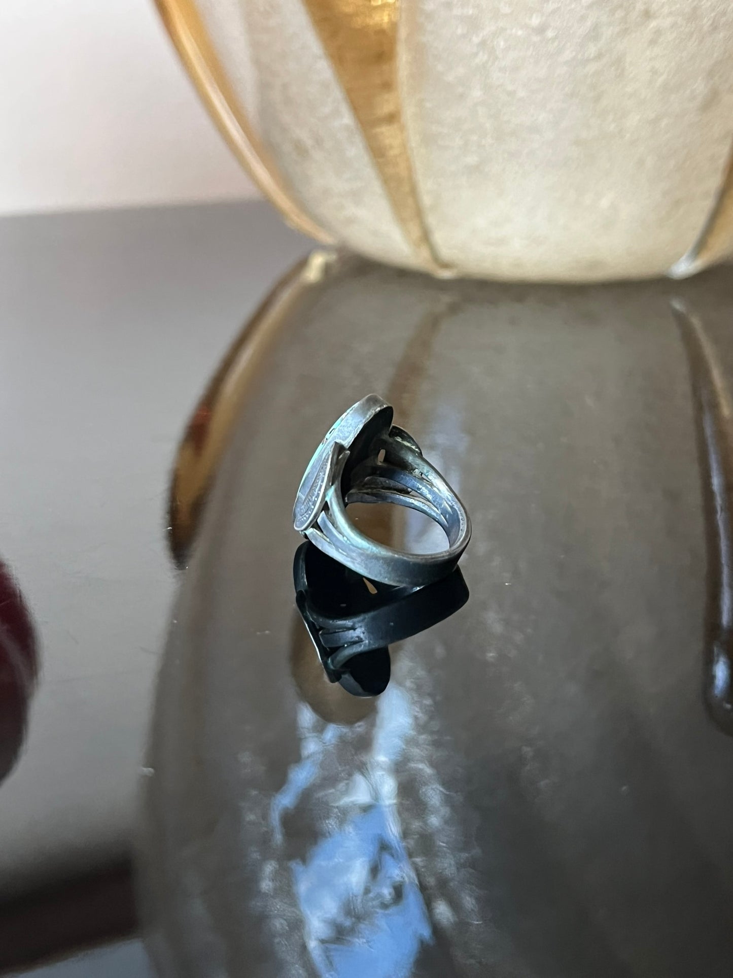 Early Navajo Ring with Stamped Crescents