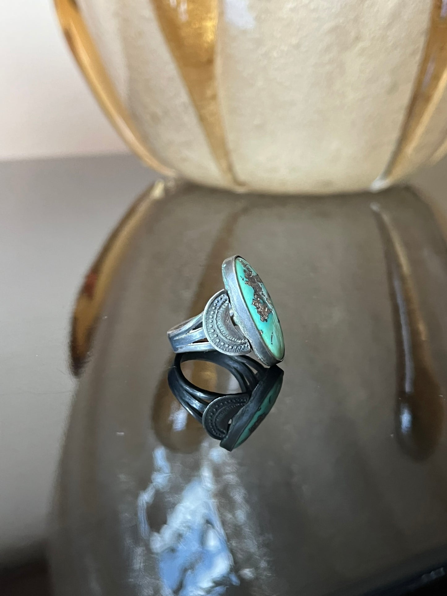 Early Navajo Ring with Stamped Crescents