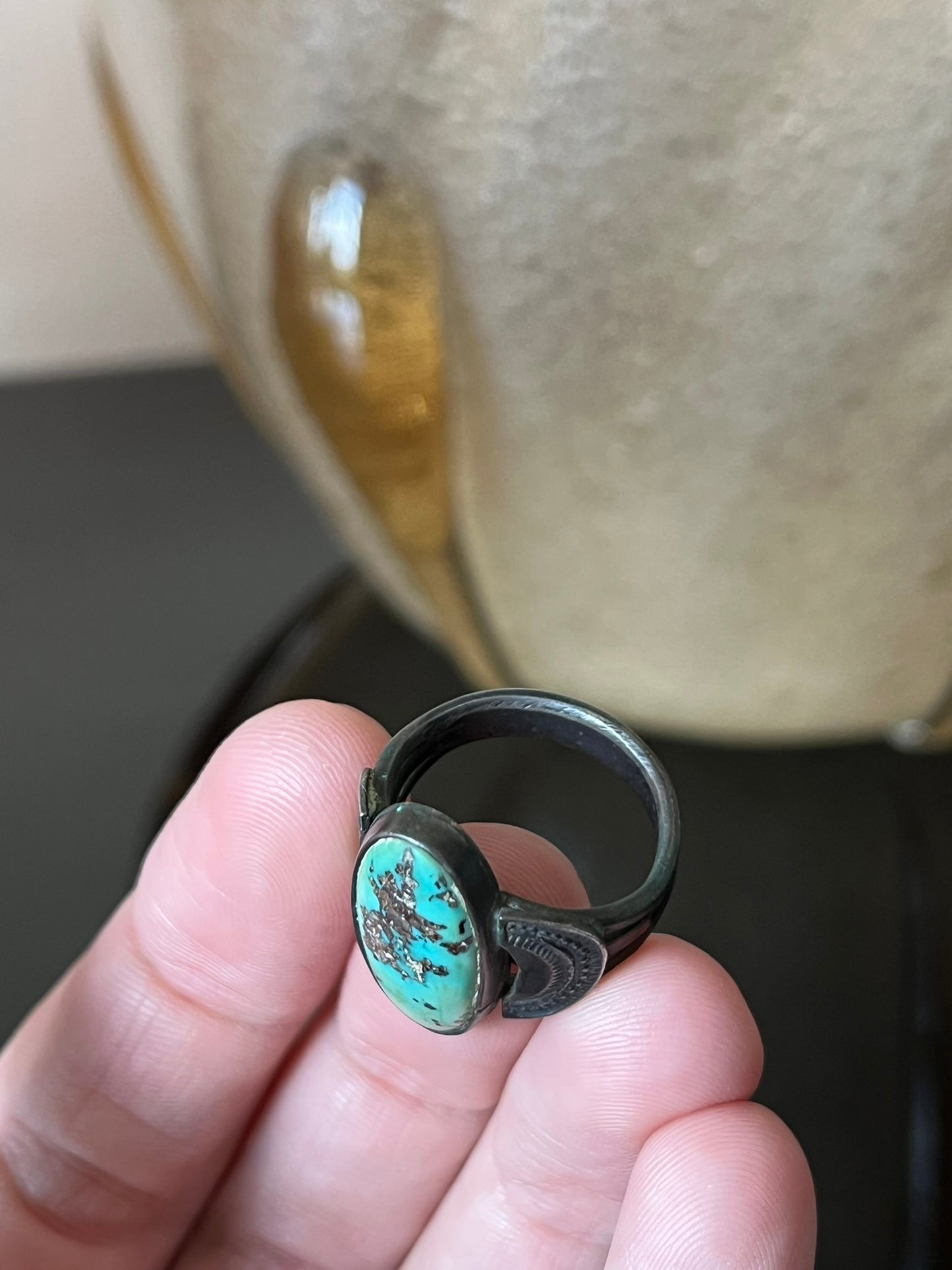 Early Navajo Ring with Stamped Crescents