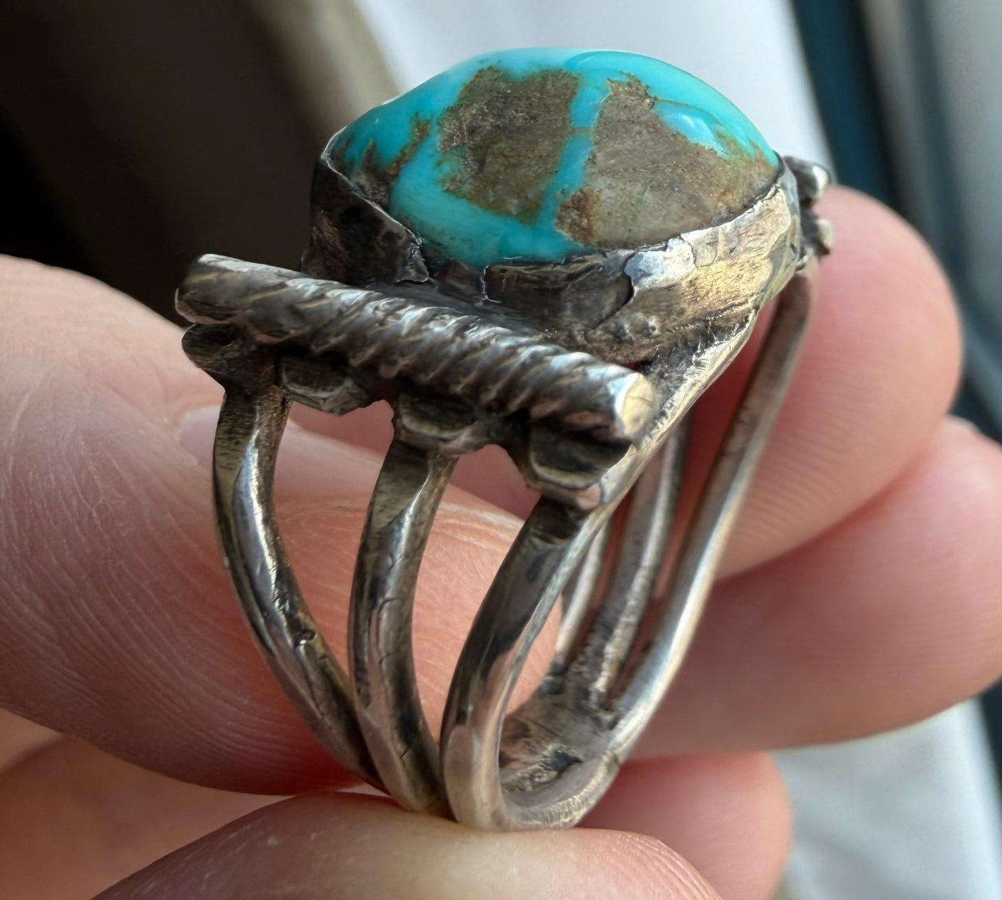 Very Early Navajo Ring with Hand-Drawn Ingot Silver Wire