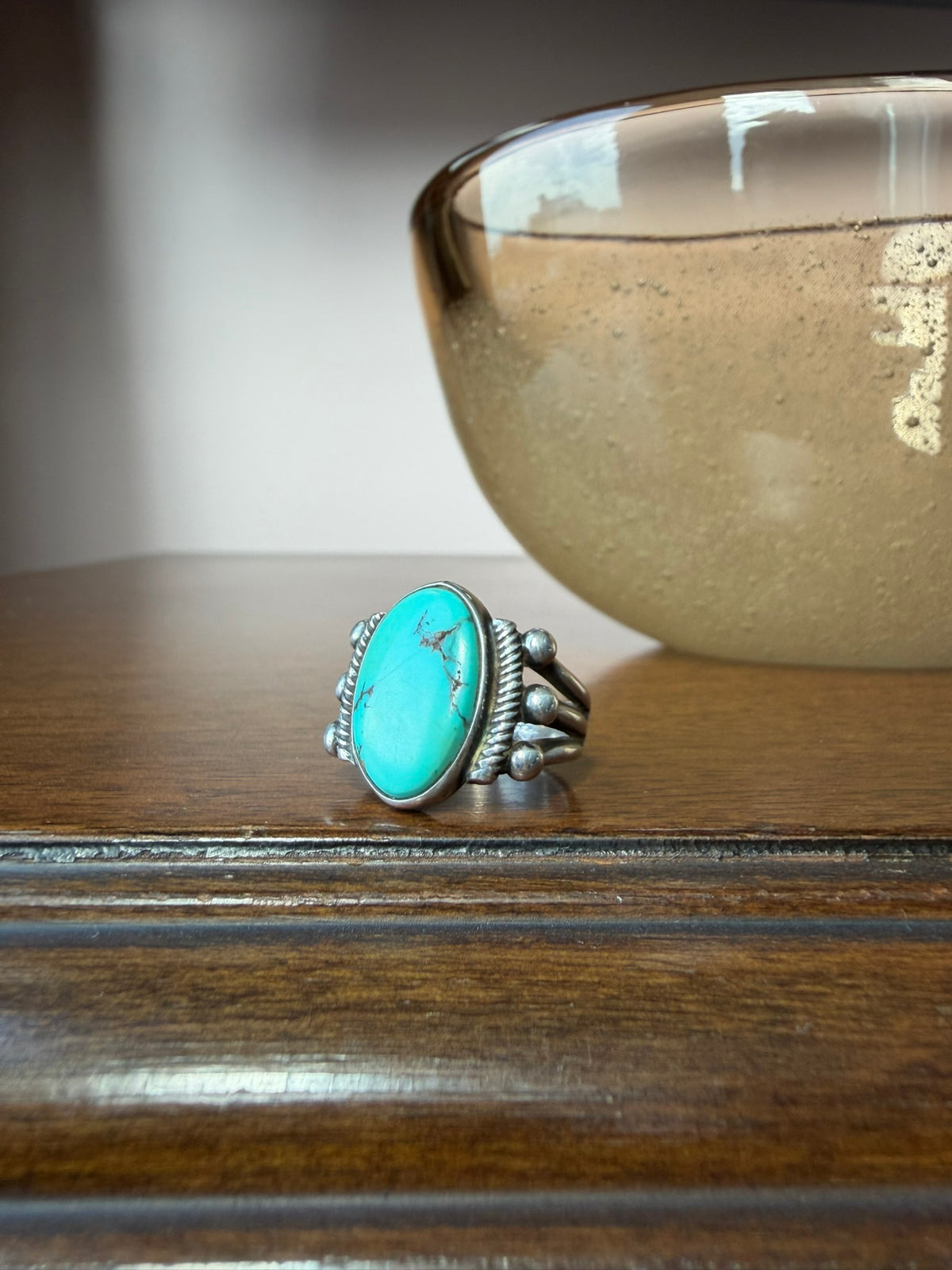 Early Navajo Ingot Silver Ring with Turquoise