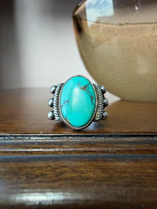 Early Navajo Ingot Silver Ring with Turquoise
