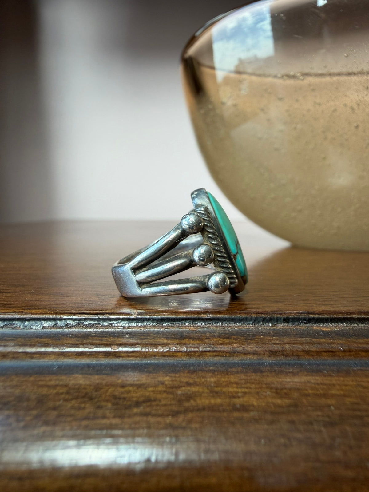 Early Navajo Ingot Silver Ring with Turquoise