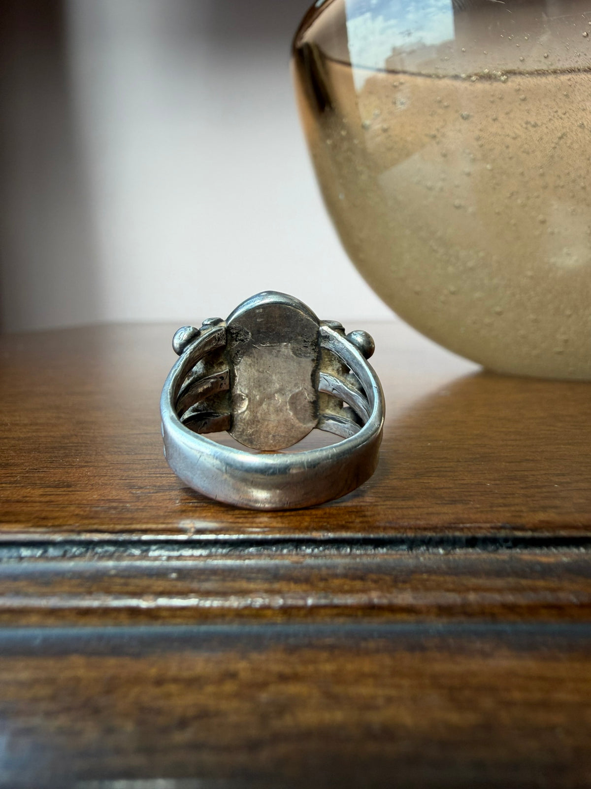 Early Navajo Ingot Silver Ring with Turquoise