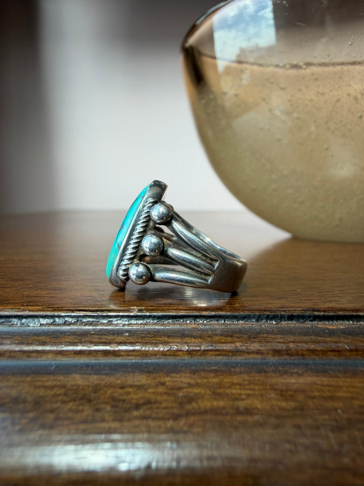 Early Navajo Ingot Silver Ring with Turquoise