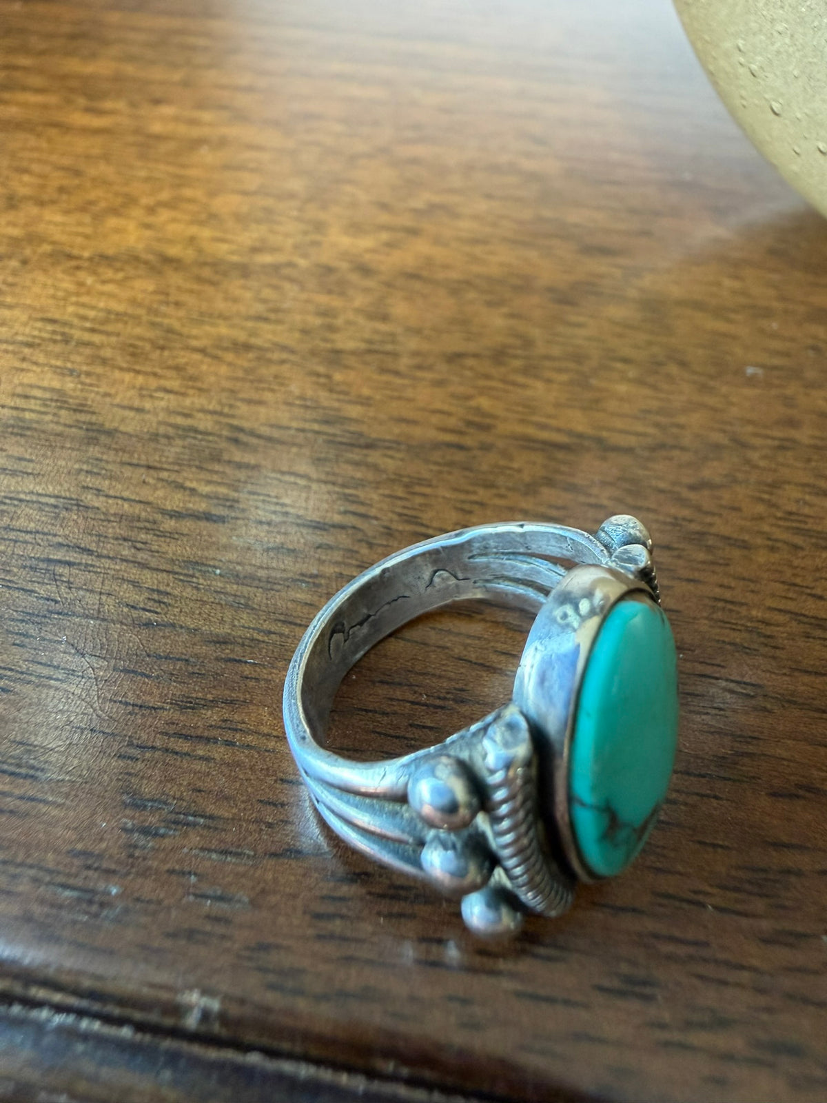 Early Navajo Ingot Silver Ring with Turquoise