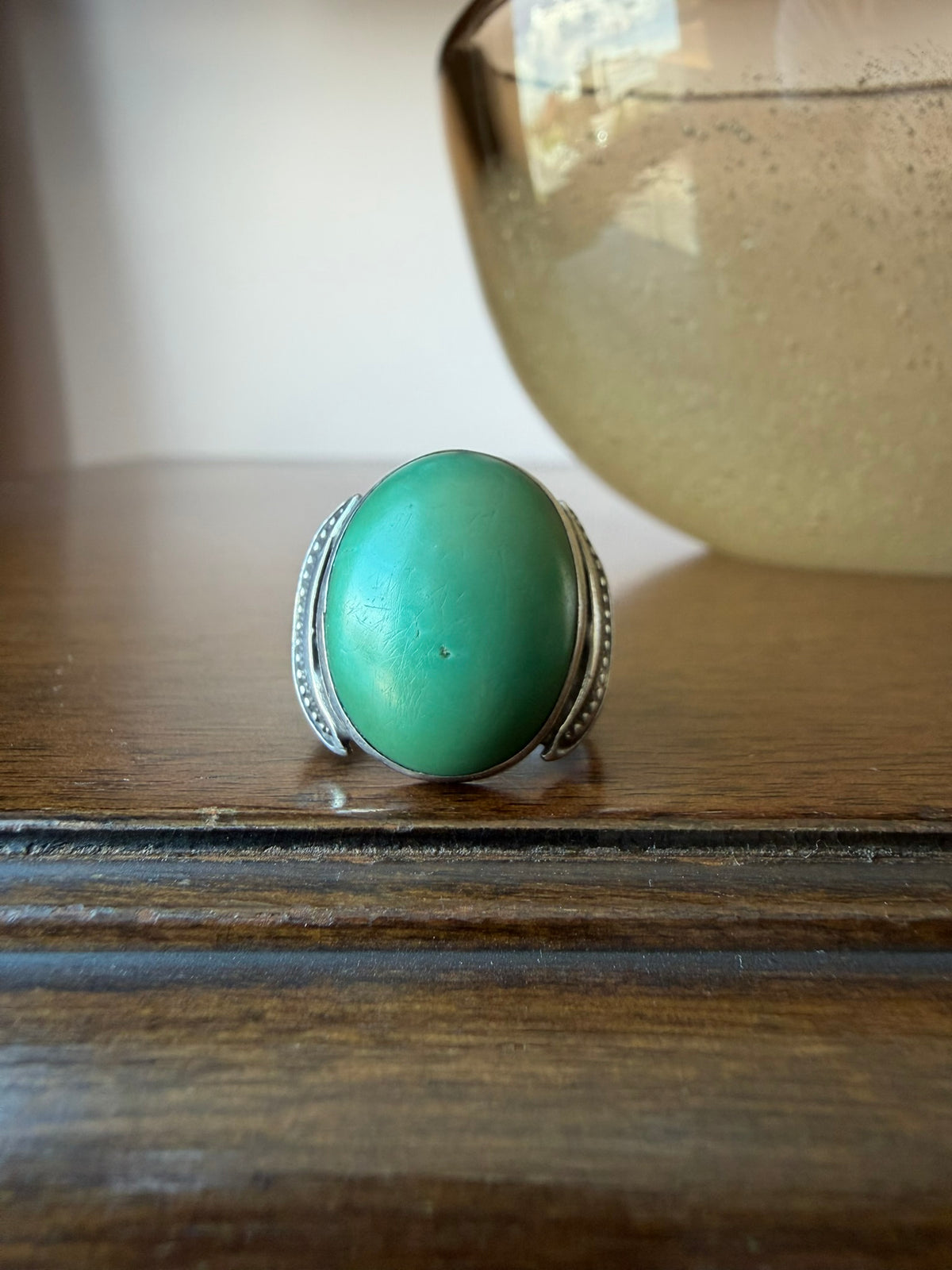 Early Navajo Ring with Large Cerrillos Turquoise