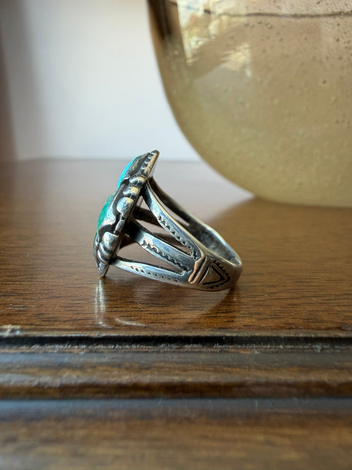 Early Navajo Ring with Four Square Turquoise