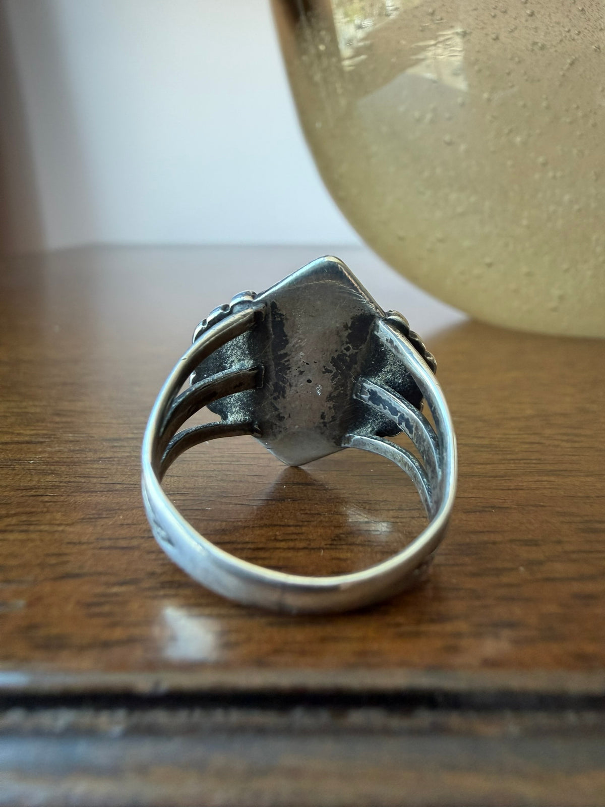 Early Navajo Ring with Four Square Turquoise