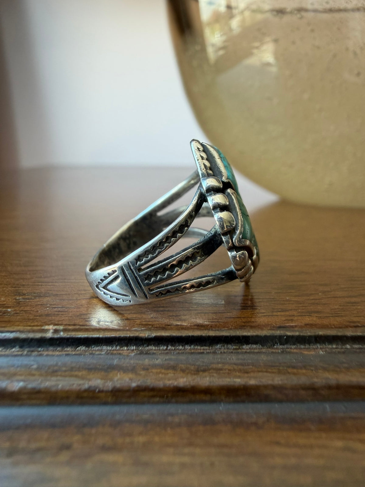 Early Navajo Ring with Four Square Turquoise