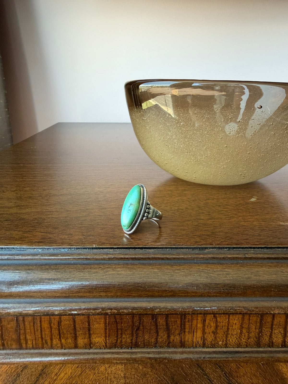 Navajo Ring with Large Elongated Oval Turquoise