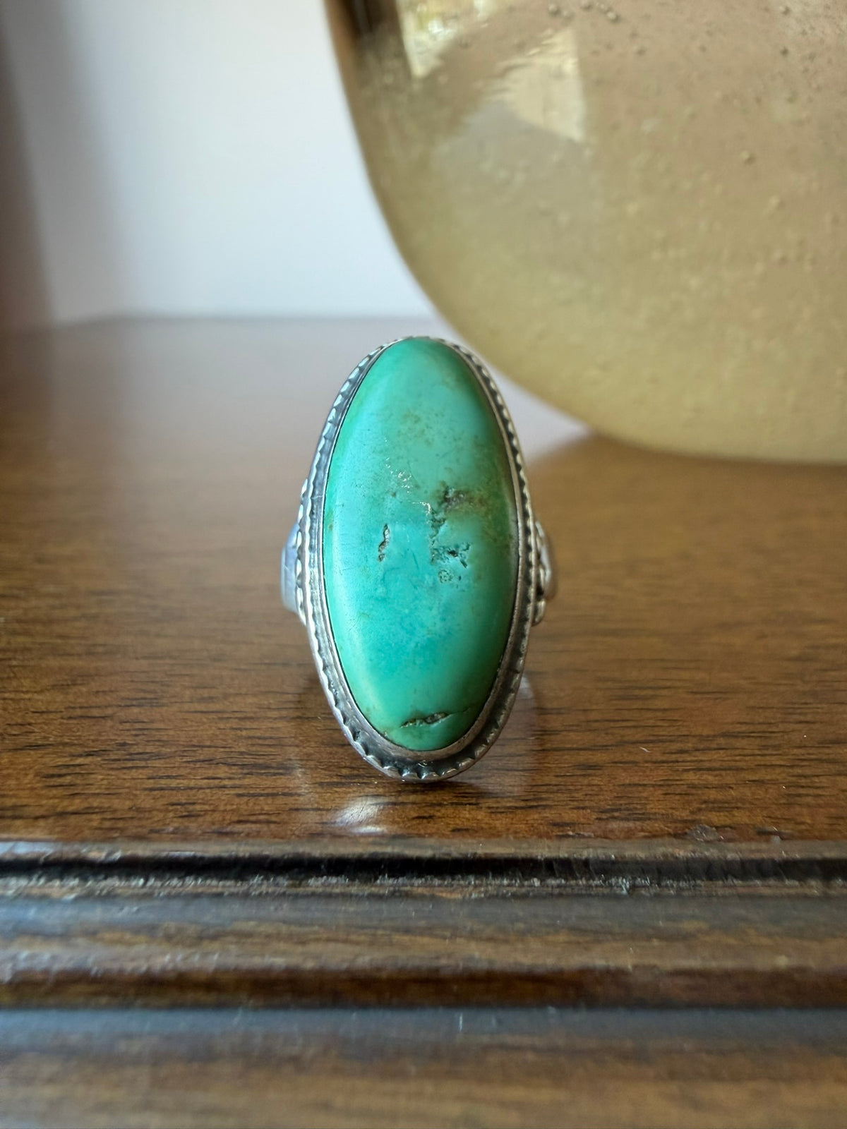 Navajo Ring with Large Elongated Oval Turquoise