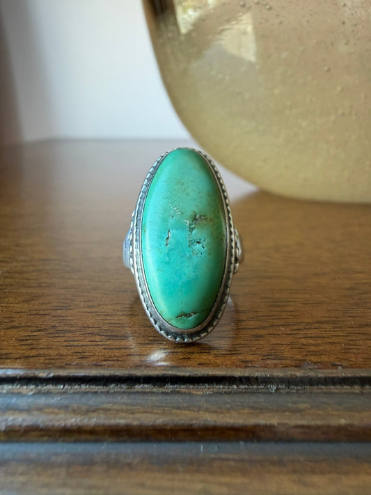 Navajo Ring with Large Elongated Oval Turquoise