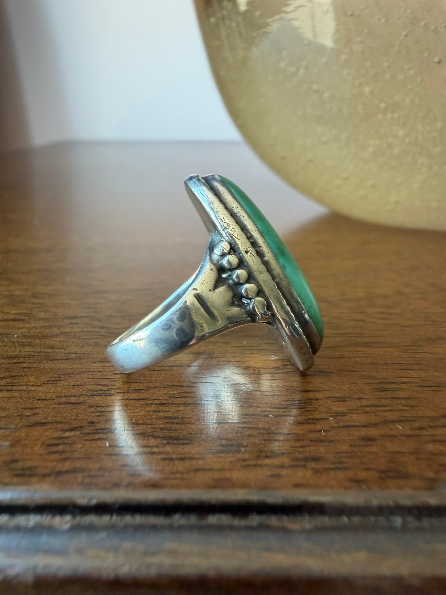 Navajo Ring with Large Elongated Oval Turquoise