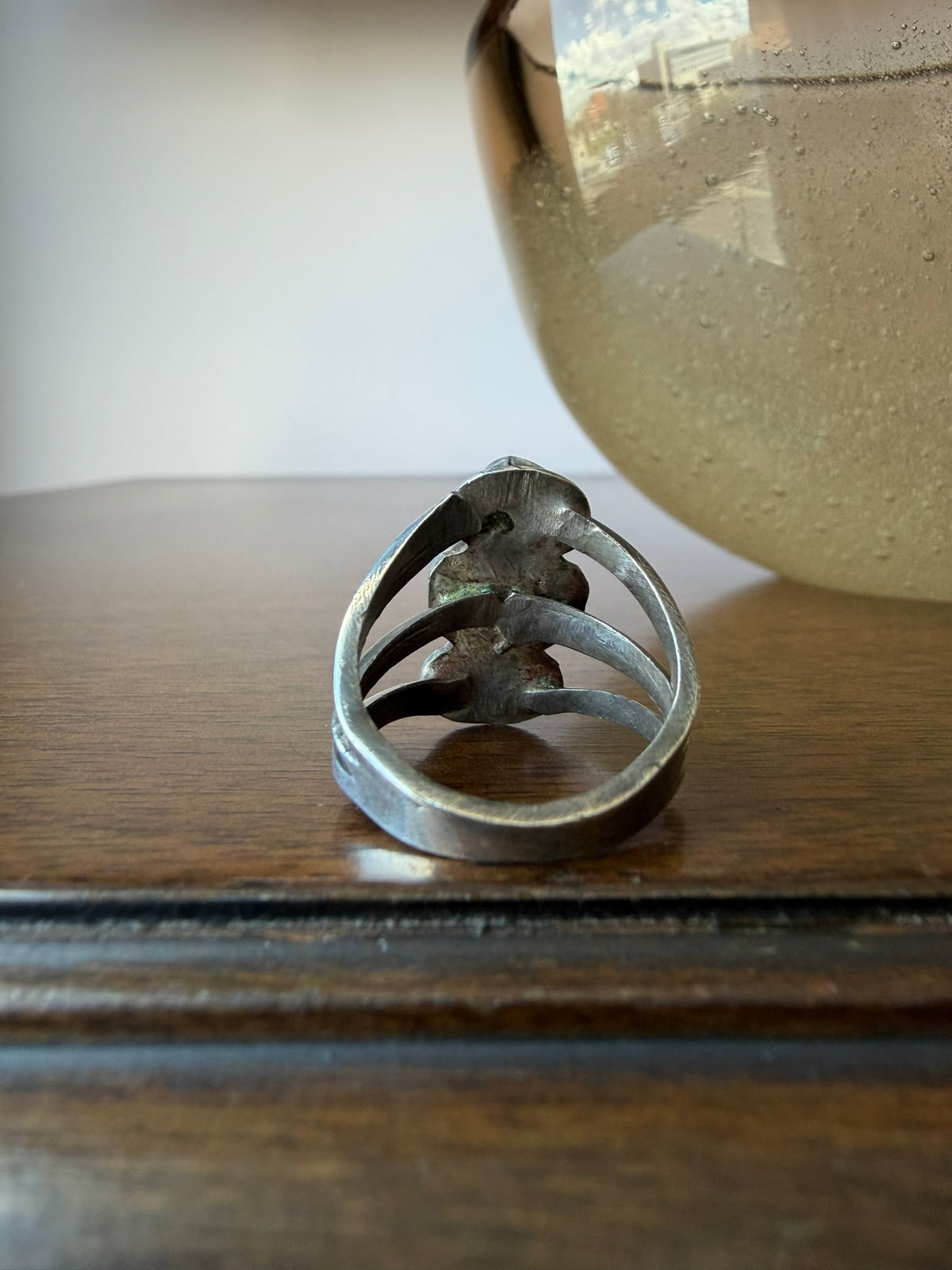 Early Navajo Silver and Three-Stone Turquoise Ring