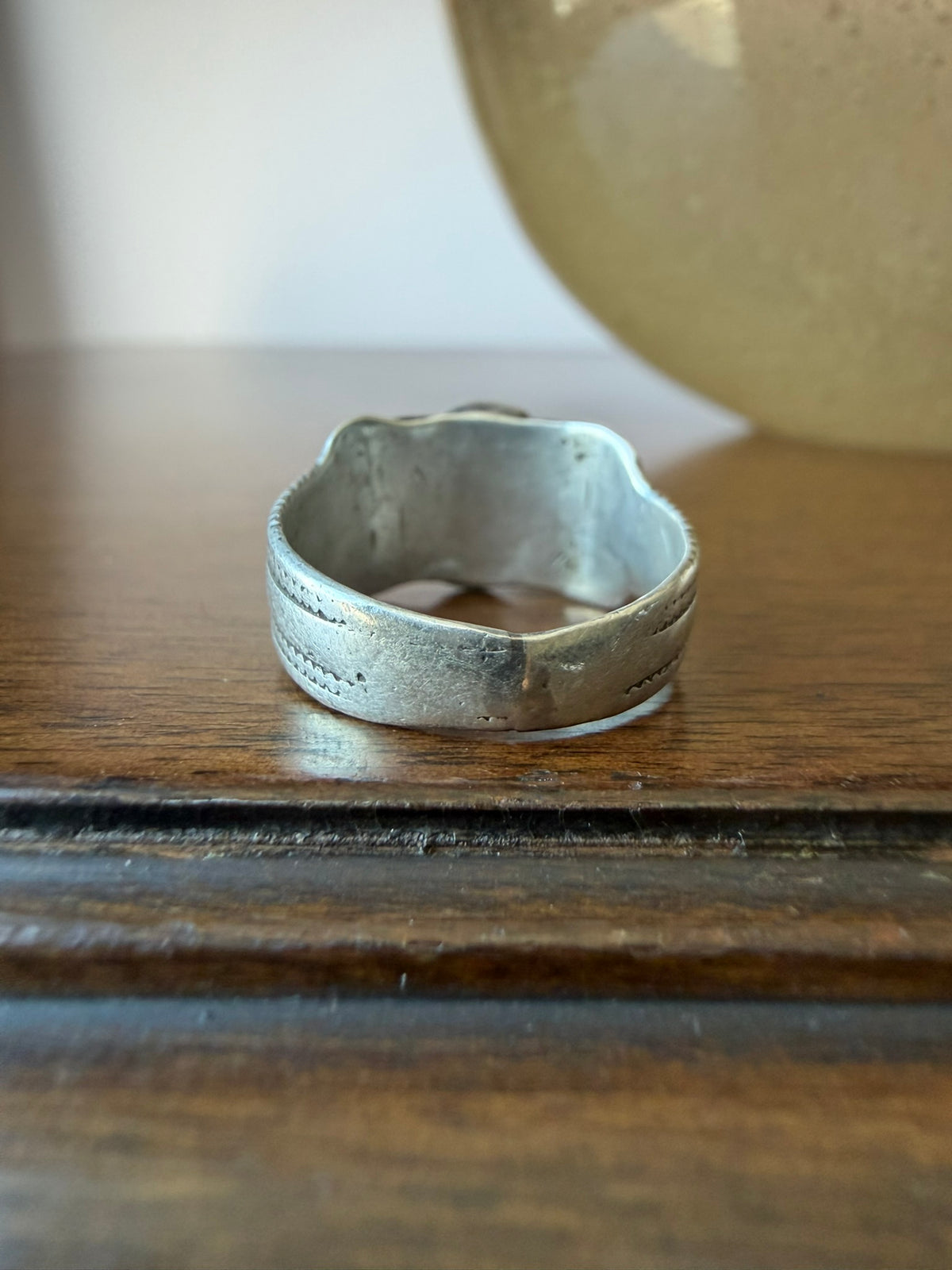 Navajo Silver Ring with Early Stamps and Turquoise