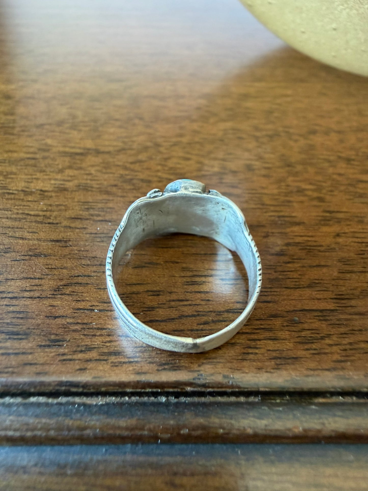 Navajo Silver Ring with Early Stamps and Turquoise