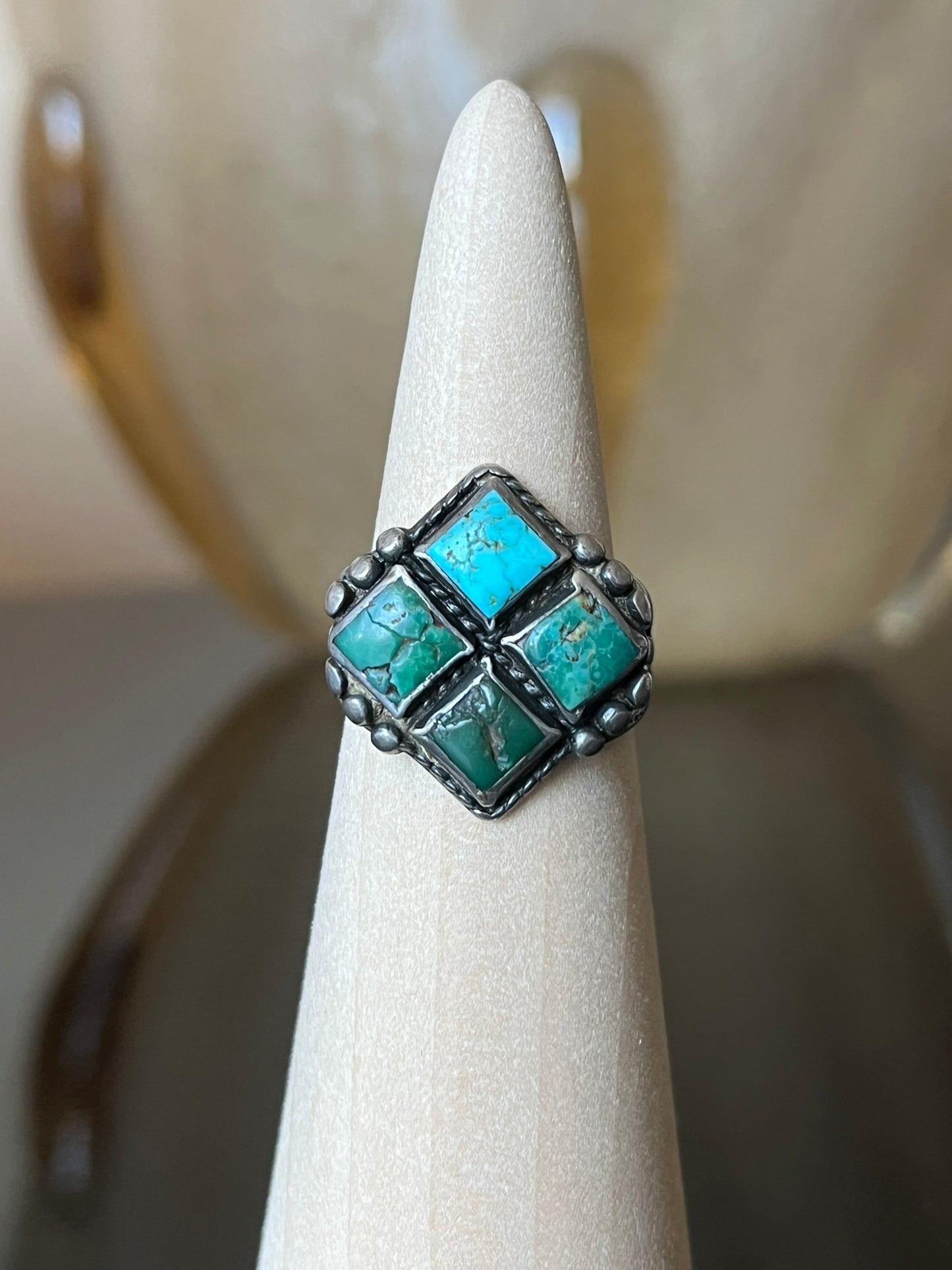 Early Navajo Ring with Four Square Turquoise