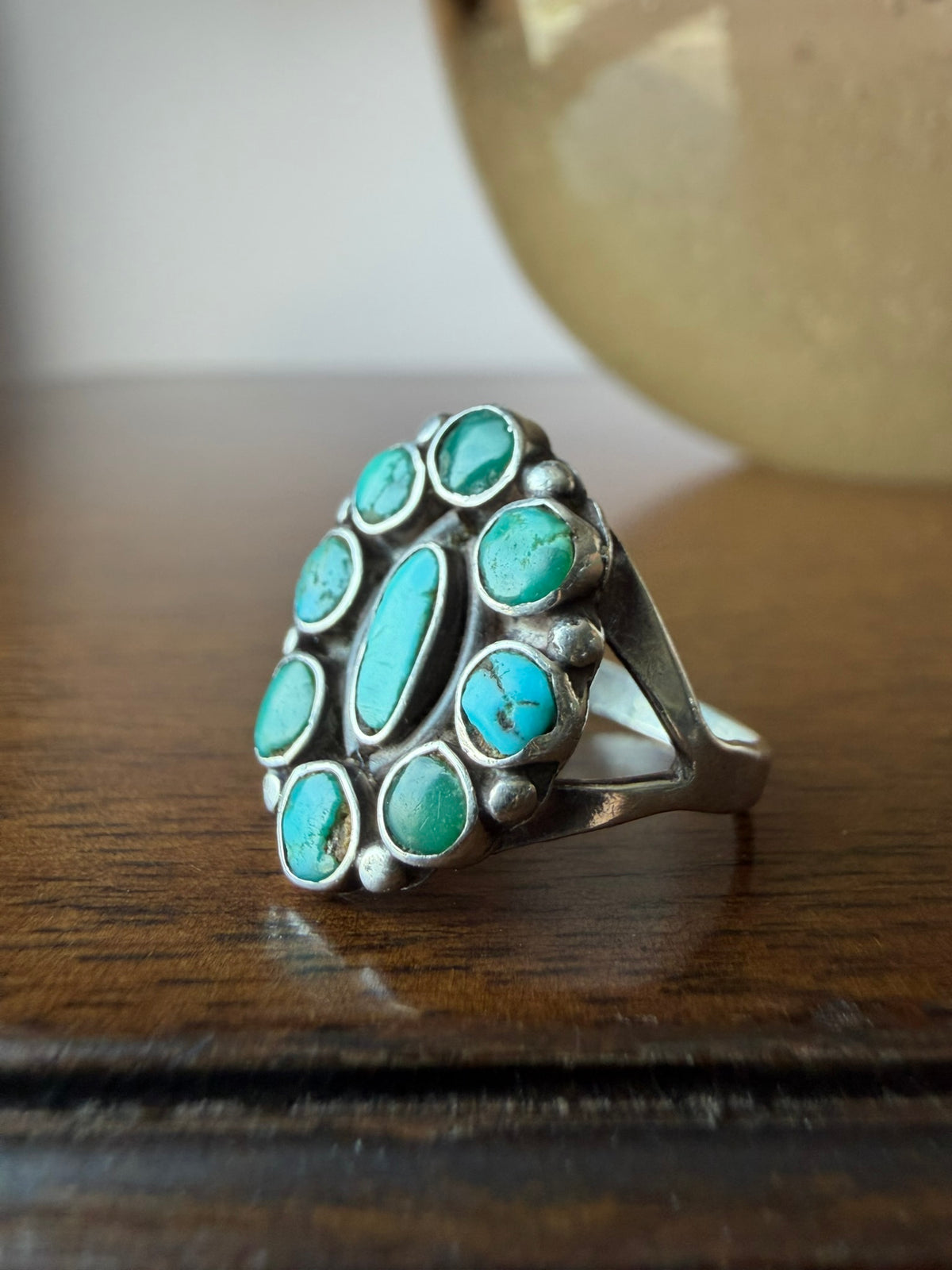 Navajo or Zuni Pueblo Turquoise Cluster Ring
