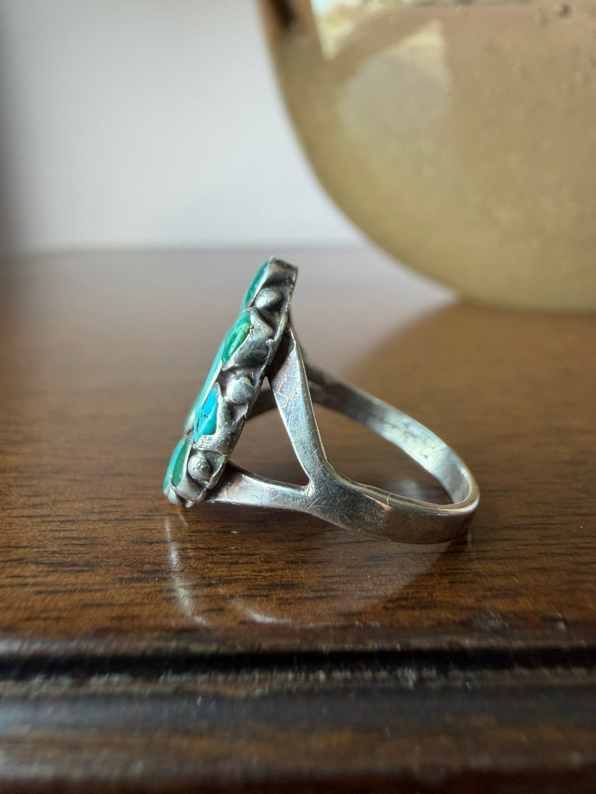 Navajo or Zuni Pueblo Turquoise Cluster Ring