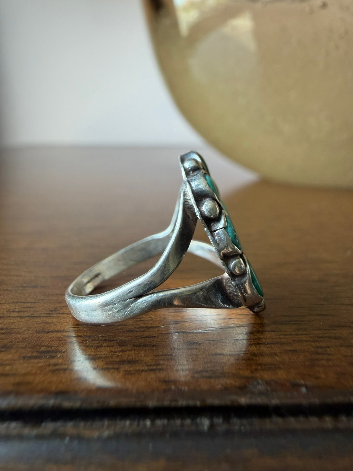 Navajo or Zuni Pueblo Turquoise Cluster Ring