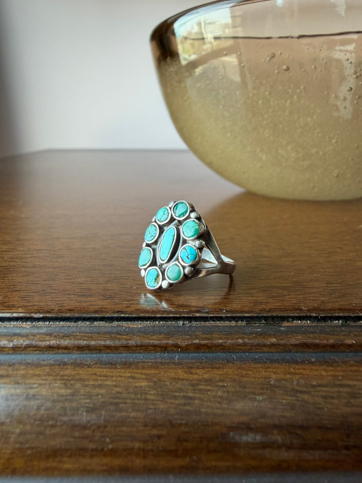 Navajo or Zuni Pueblo Turquoise Cluster Ring