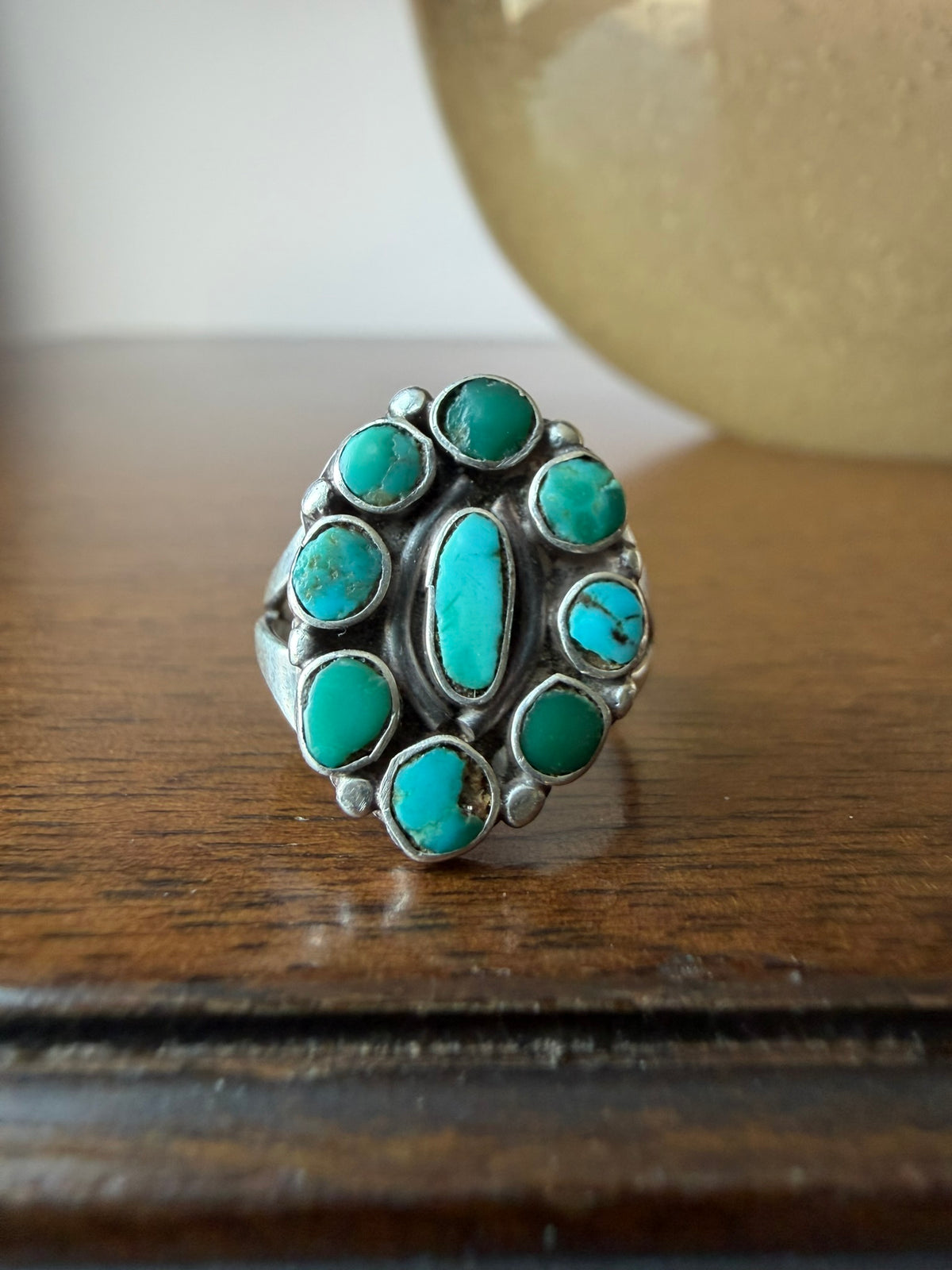 Navajo or Zuni Pueblo Turquoise Cluster Ring